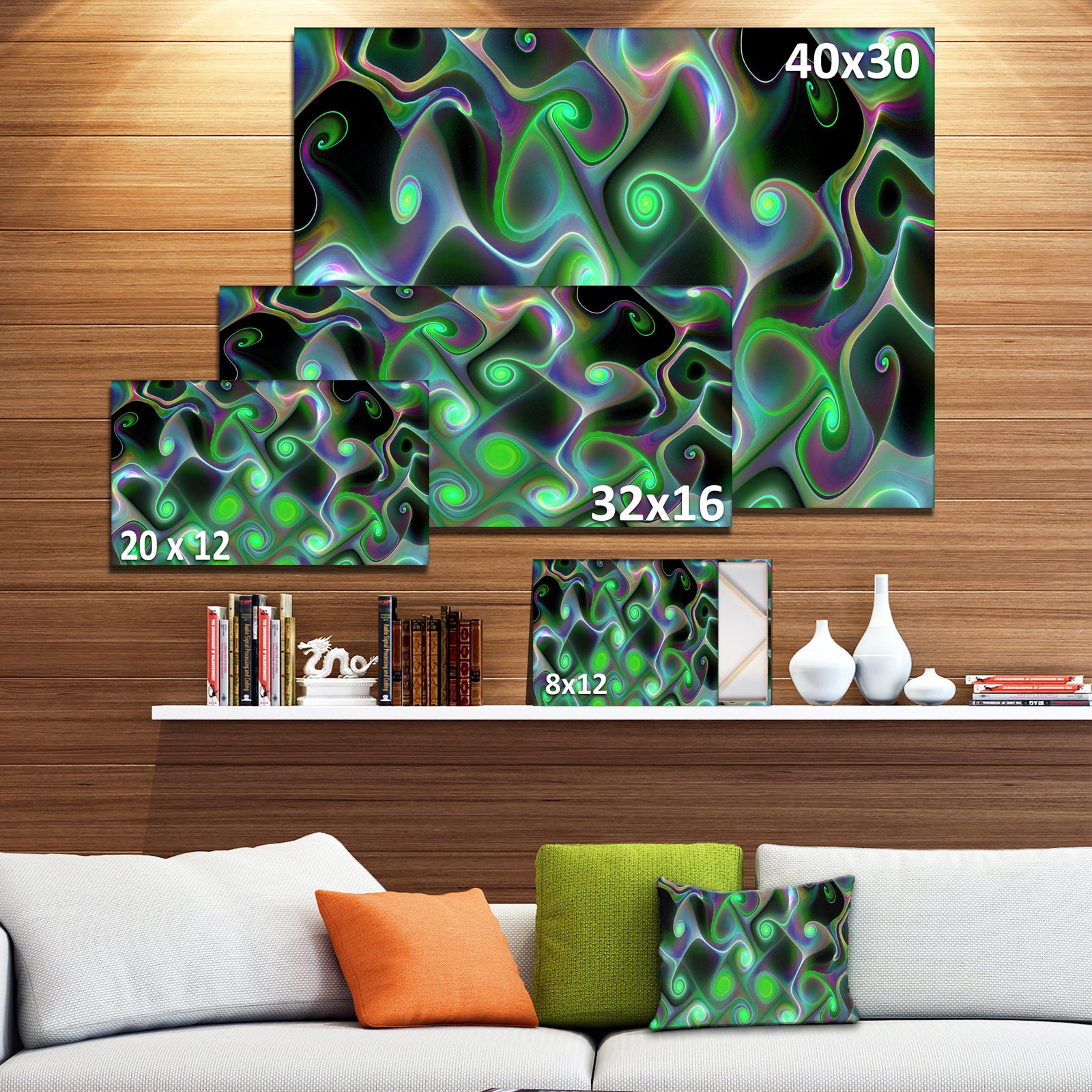 Dark Green Fractal Swirls - Abstract Wall Art Canvas