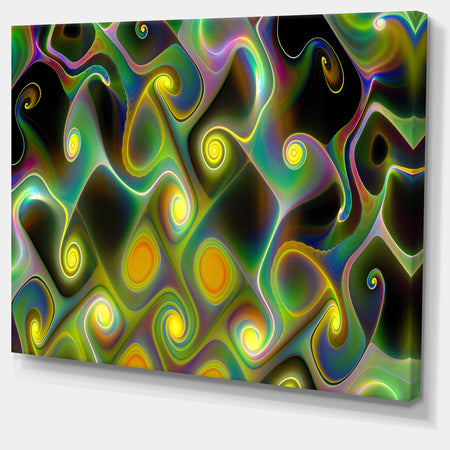 Yellow Fractal Pattern with Swirls - Abstract Wall Art Canvas