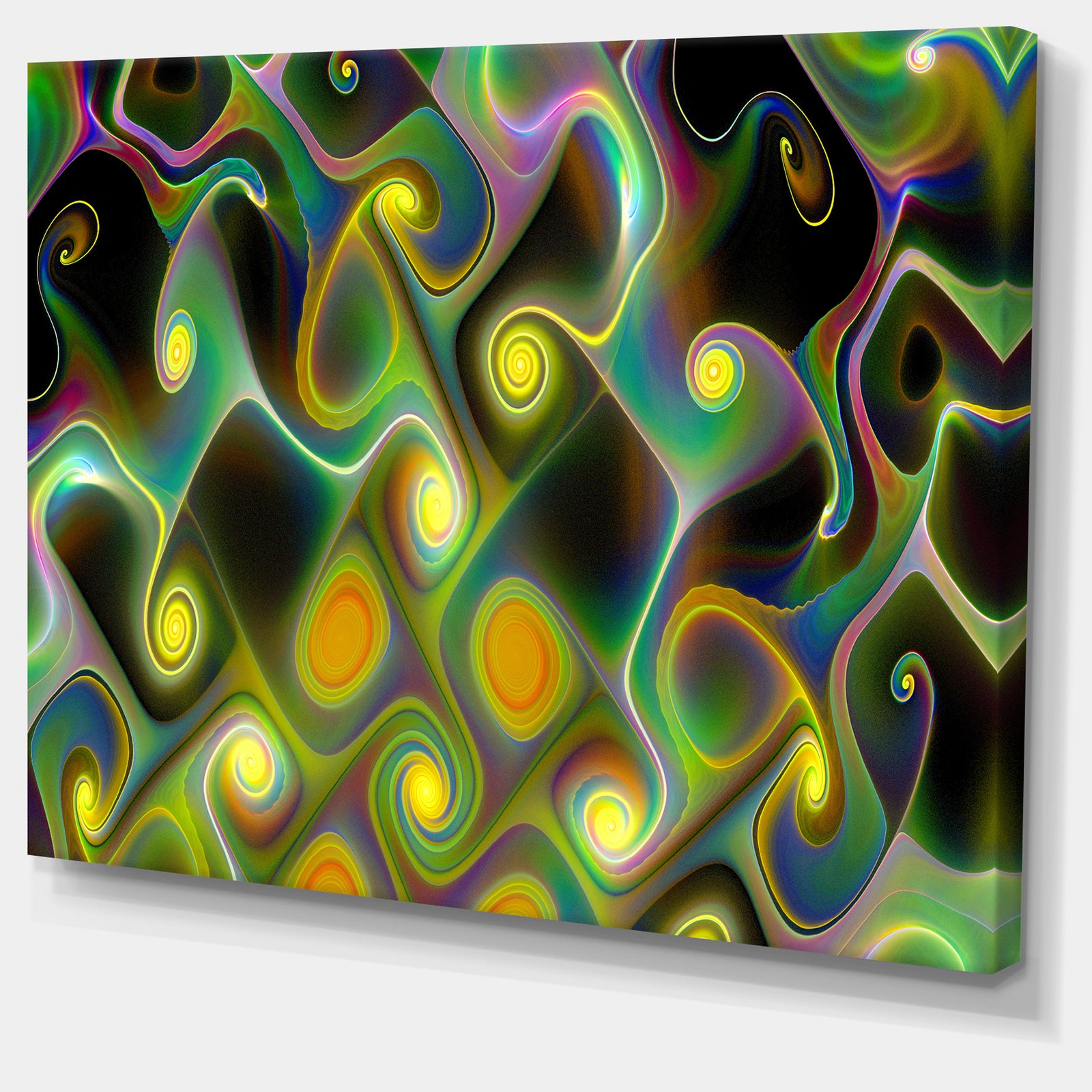 Yellow Fractal Pattern with Swirls - Abstract Wall Art Canvas