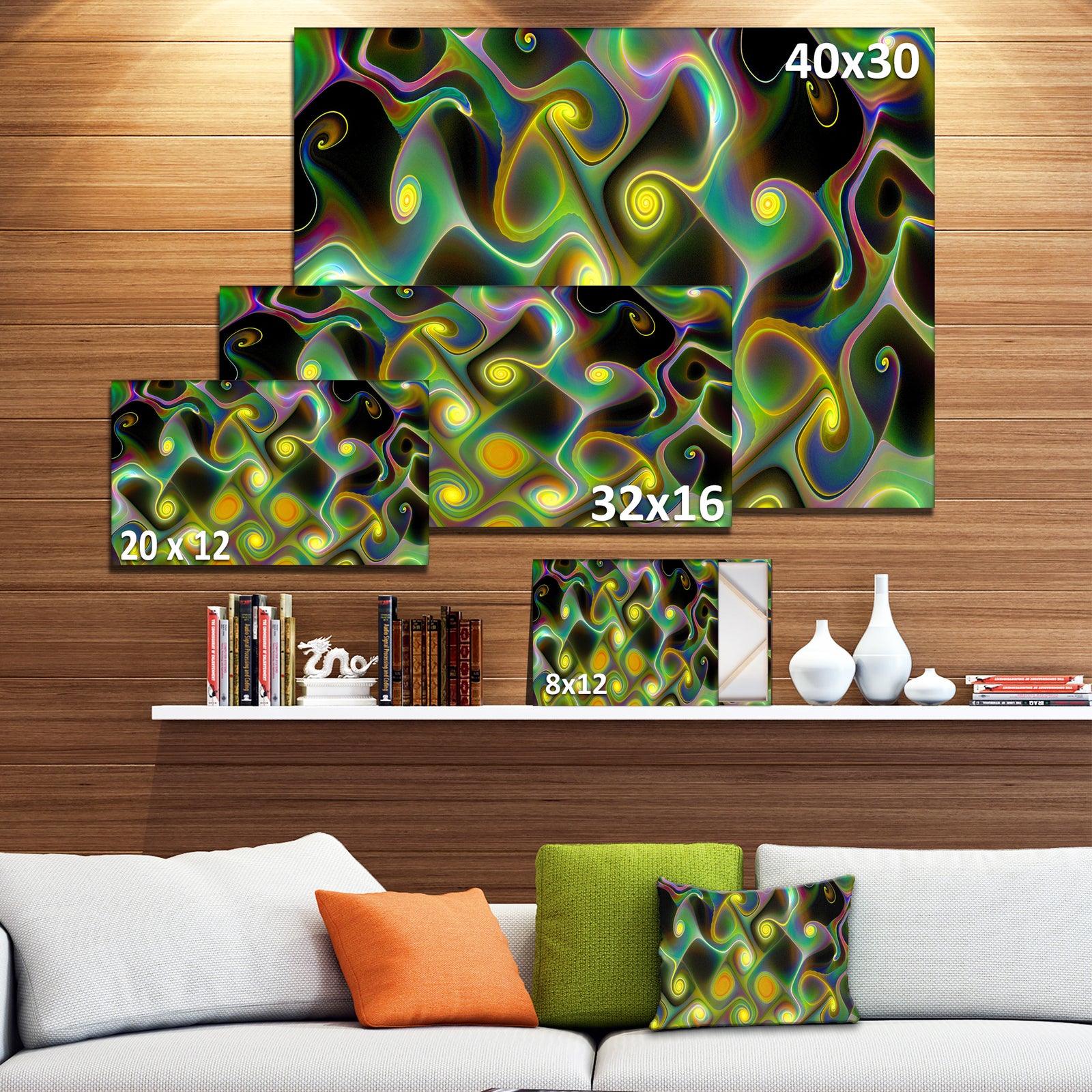 Yellow Fractal Pattern with Swirls - Abstract Wall Art Canvas