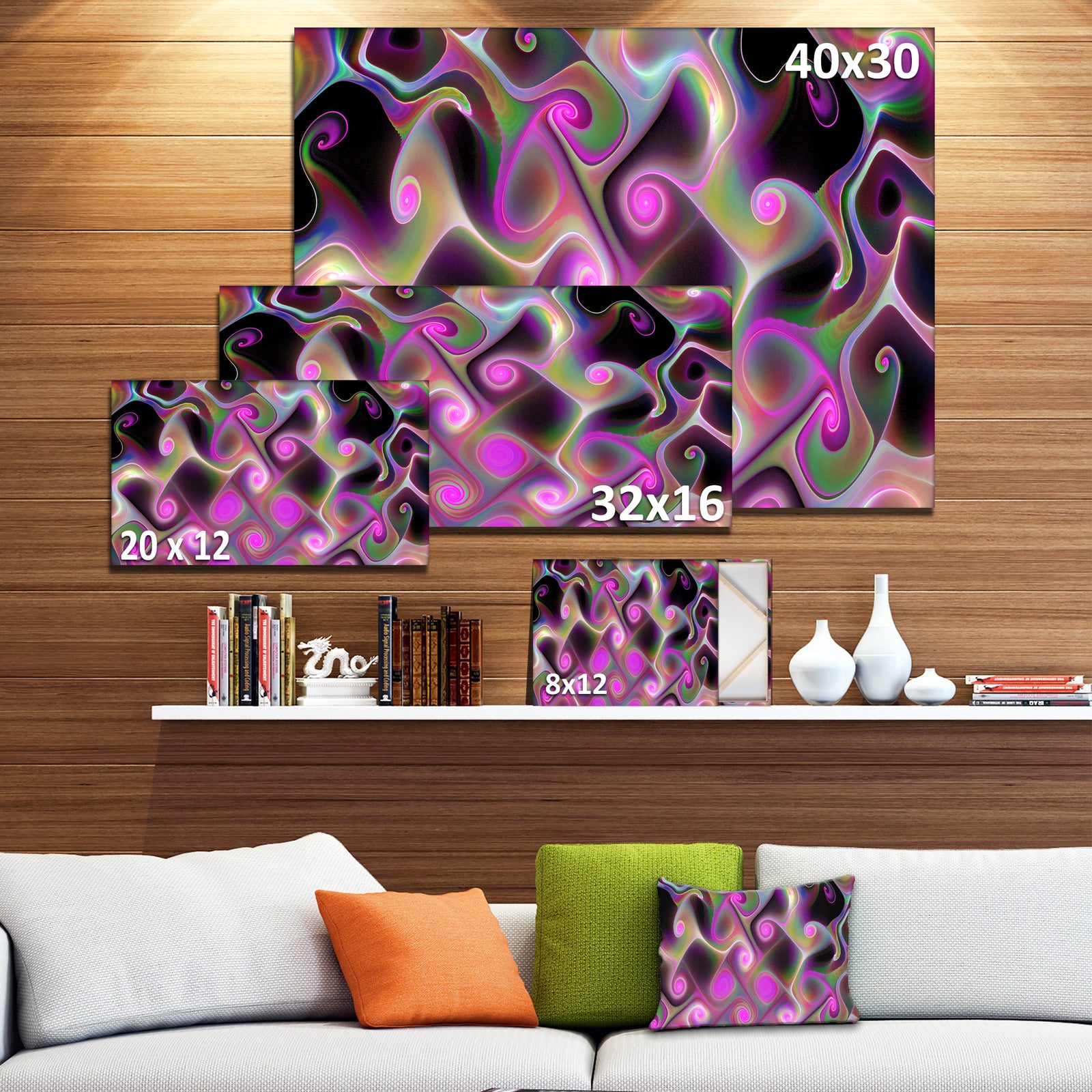 Pink Fractal Pattern with Swirls - Abstract Wall Art Canvas