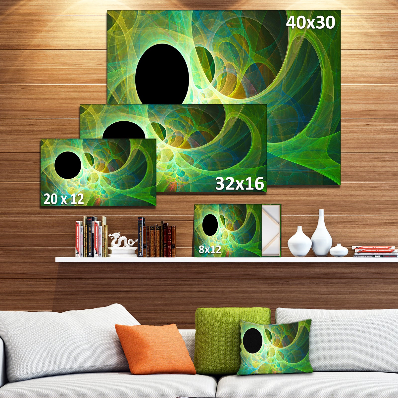 Green Fractal Angel Wings - Abstract Wall Art Canvas