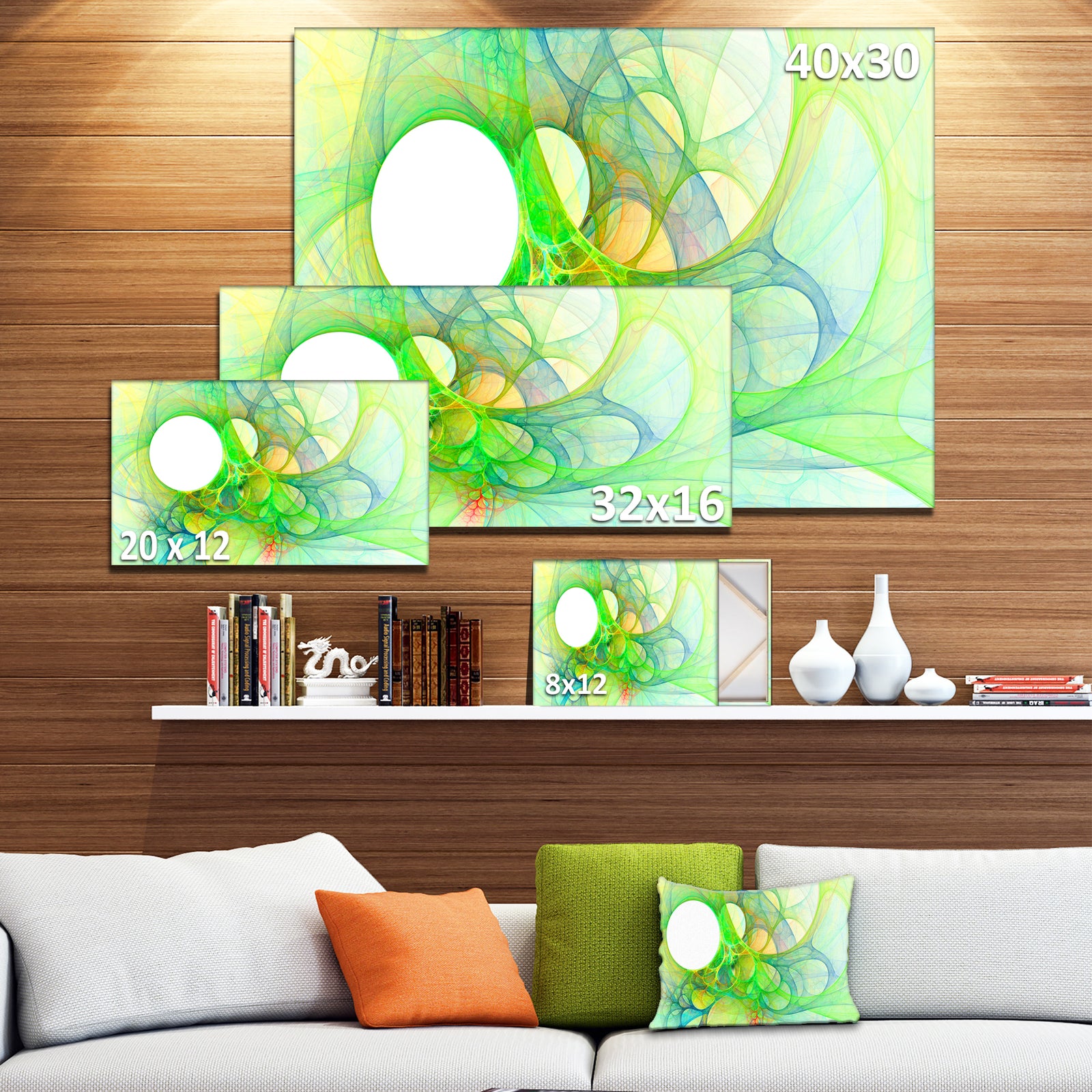 Fractal Angel Wings in Green - Abstract Wall Art Canvas