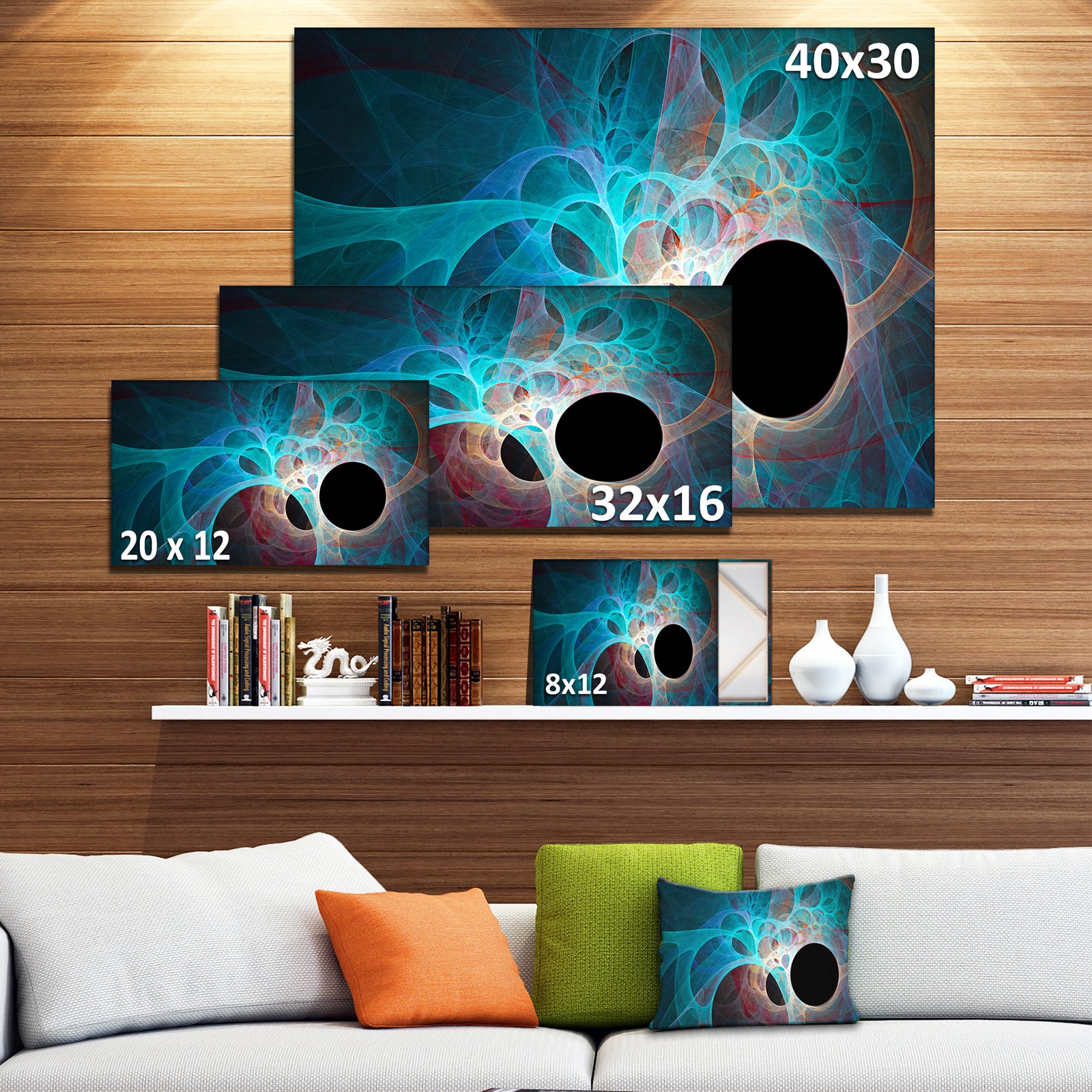 Fractal Angel Wings in Blue - Abstract Wall Art Canvas
