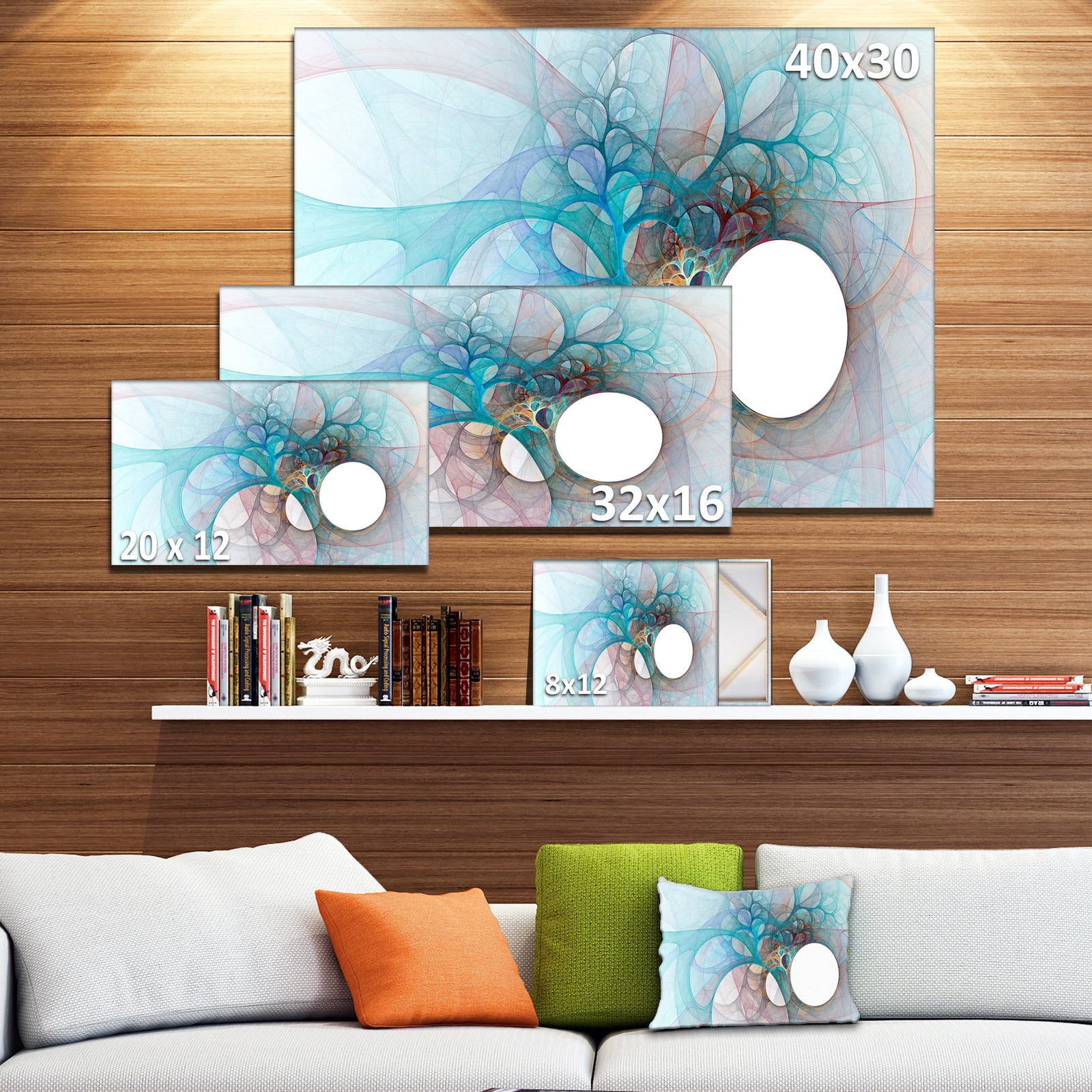 Fractal Angel Wings in Light Blue - Abstract Wall Art Canvas