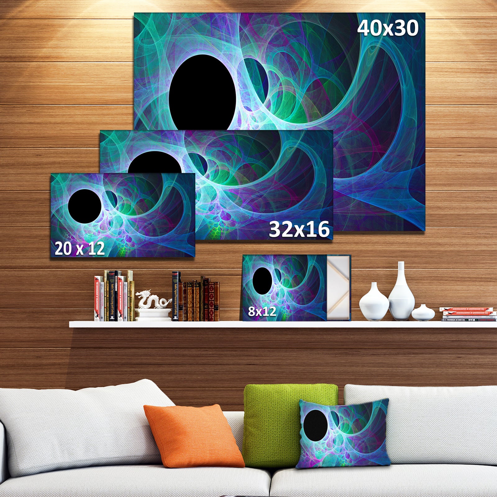 Blue Angel Wings on Black - Abstract Wall Art Canvas