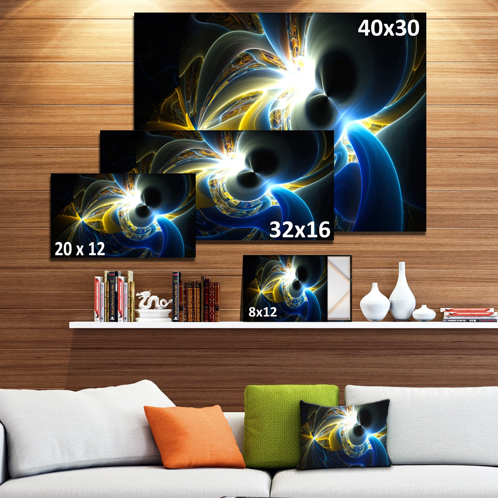 Glowing Blue Yellow Plasma - Abstract Wall Art Canvas