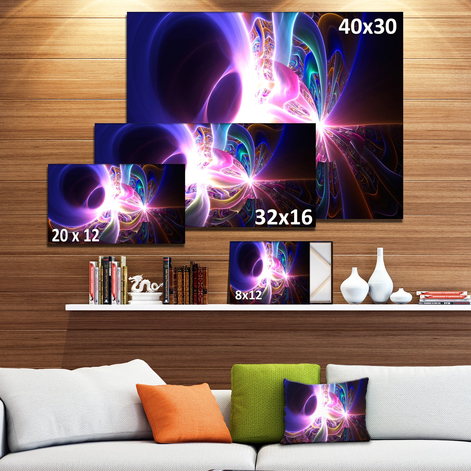 Glowing Purple Design on Black - Abstract Wall Art Canvas