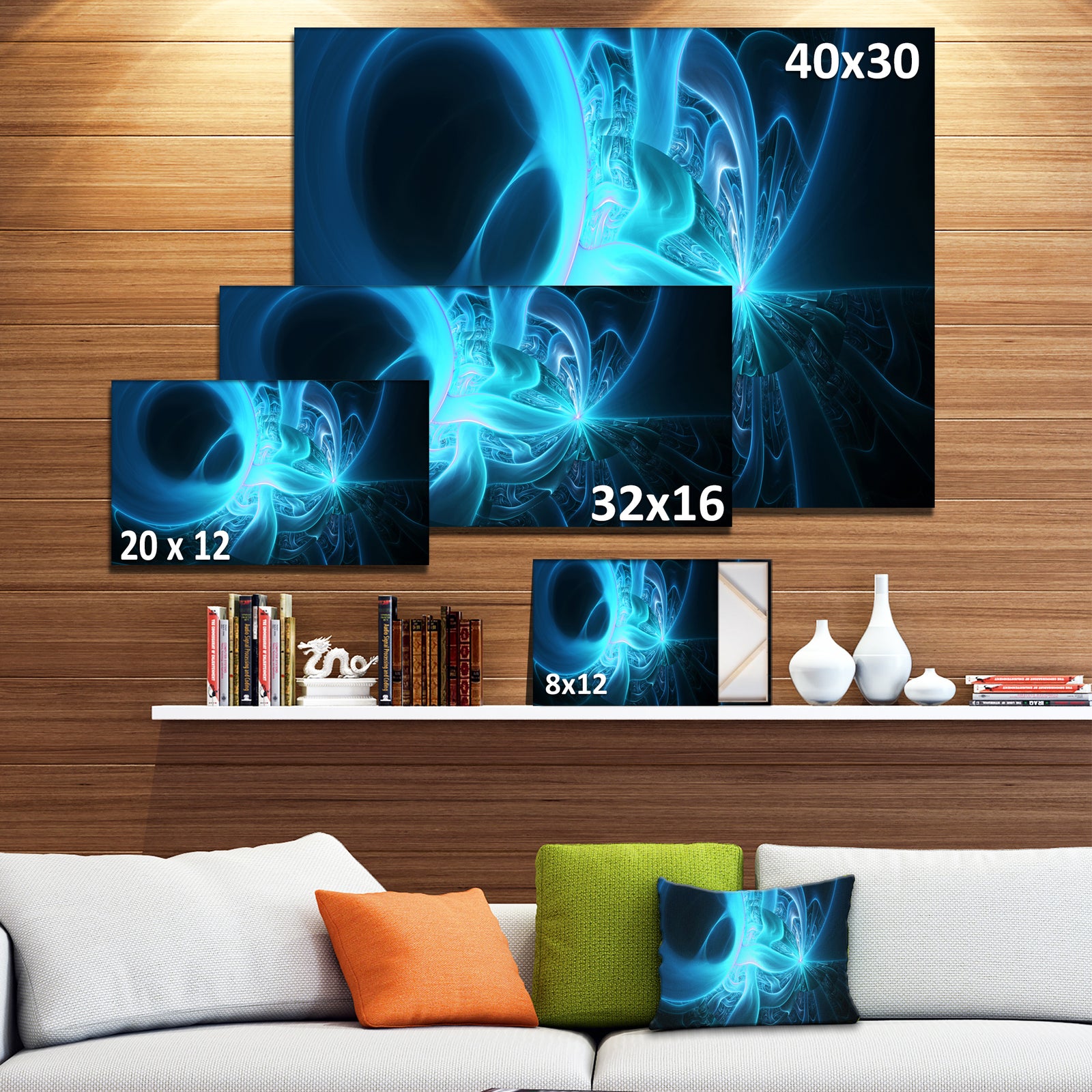 Shining Bright Blue on Black - Abstract Wall Art Canvas