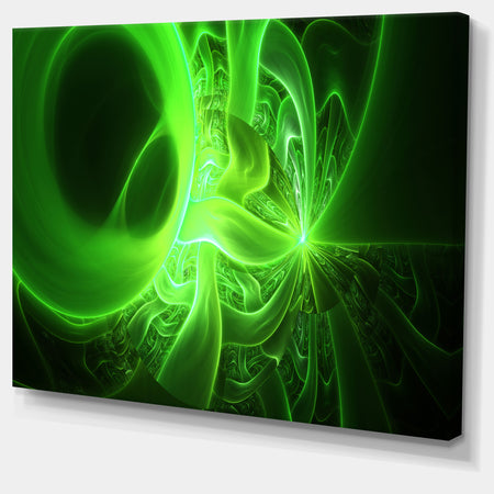 Bright Green Designs on Black - Abstract Wall Art Canvas