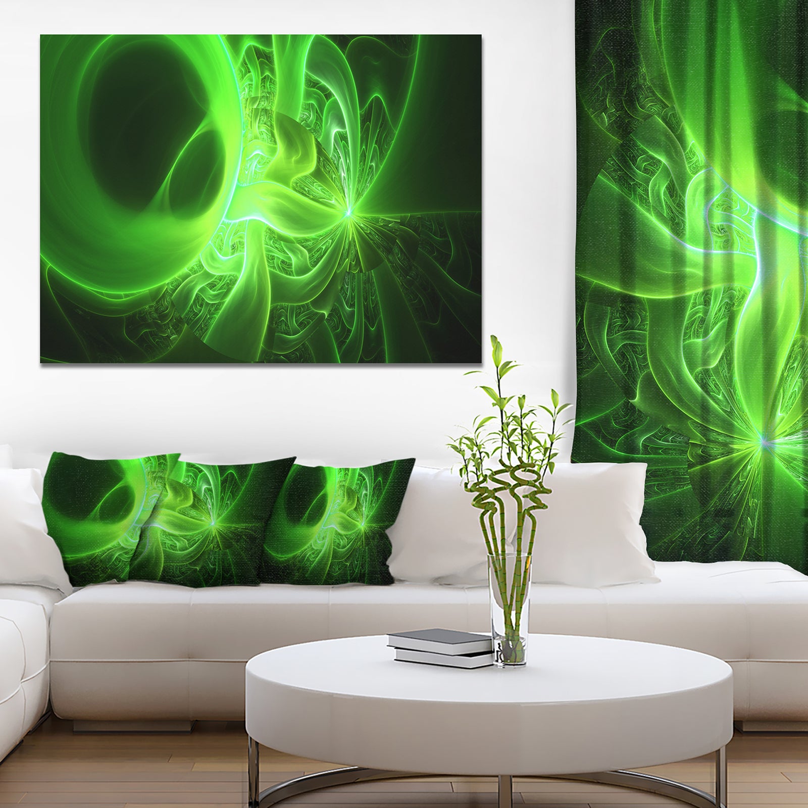 Bright Green Designs on Black - Abstract Wall Art Canvas