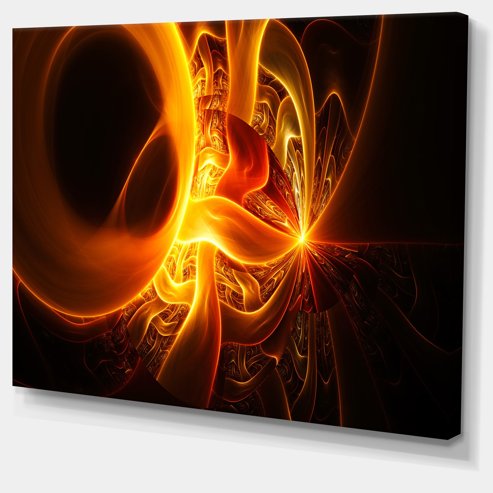 Bright Yellow Designs on Black - Abstract Wall Art Canvas
