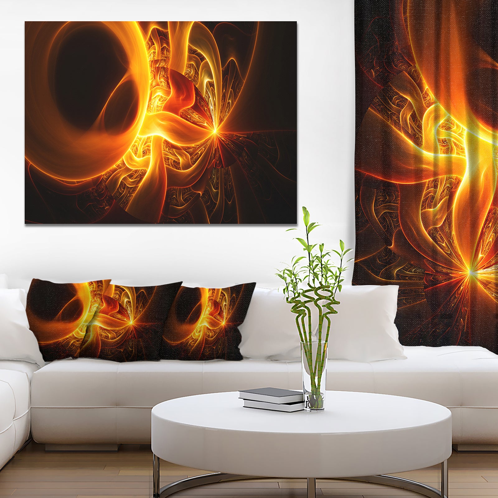 Bright Yellow Designs on Black - Abstract Wall Art Canvas