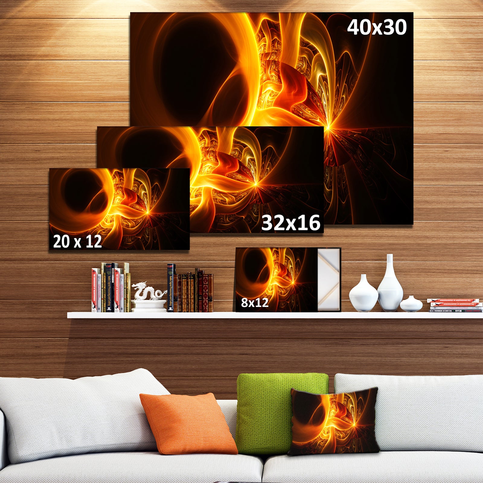 Bright Yellow Designs on Black - Abstract Wall Art Canvas