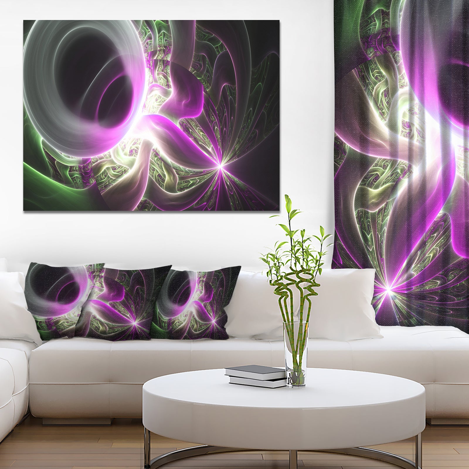 Light Purple Designs on Black - Abstract Wall Art Canvas