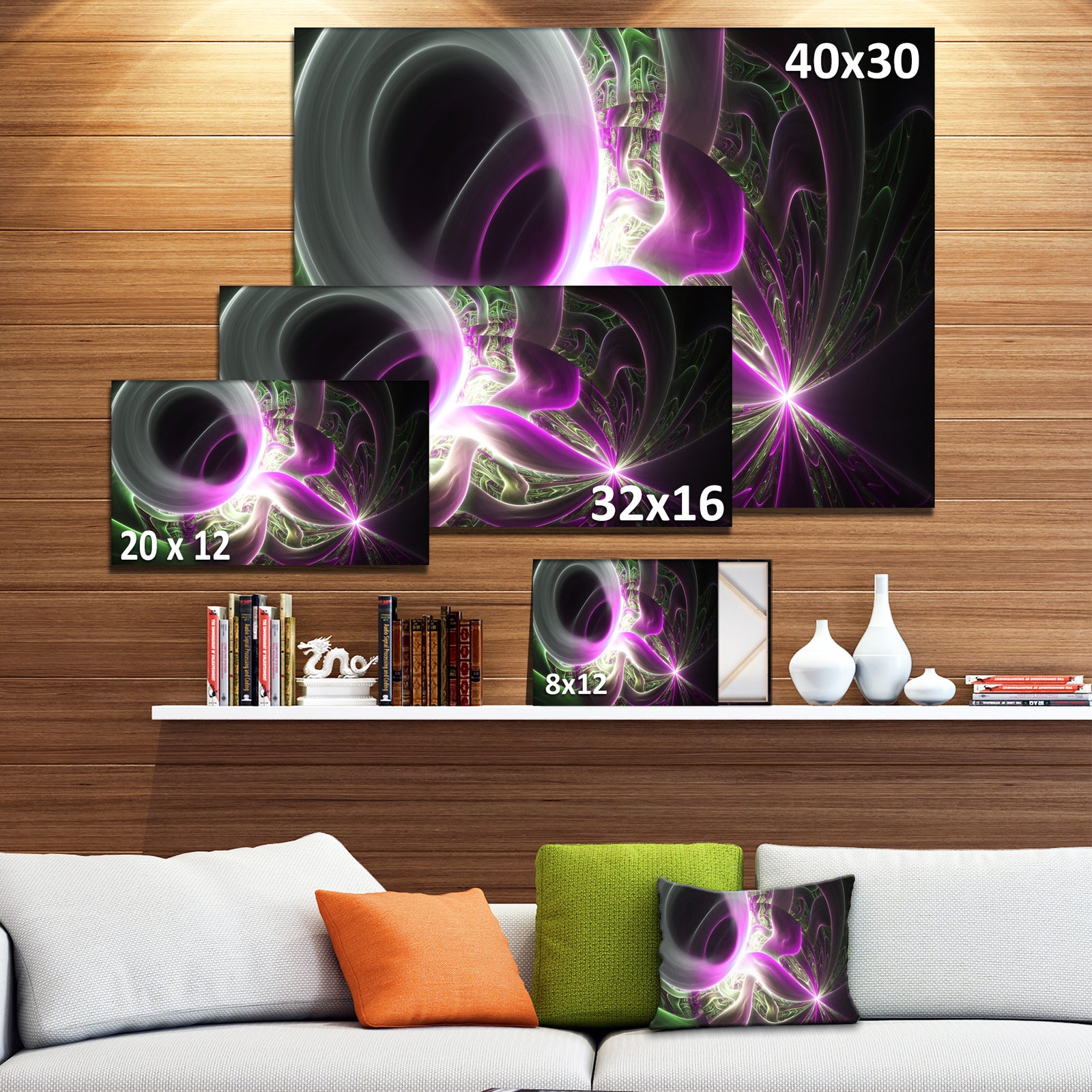 Light Purple Designs on Black - Abstract Wall Art Canvas