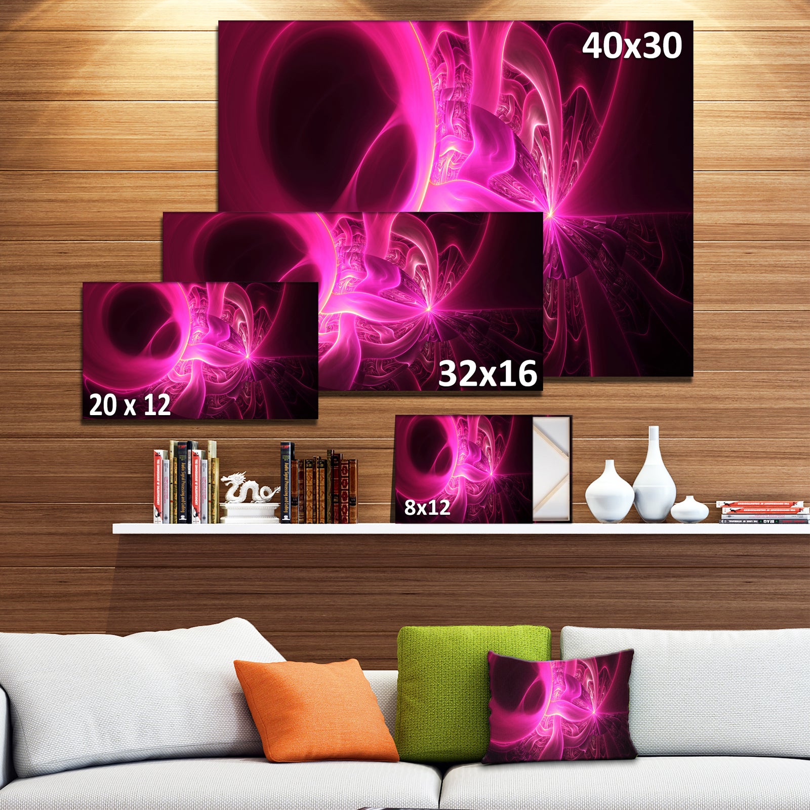 Bright Pink Designs on Black - Abstract Wall Art Canvas