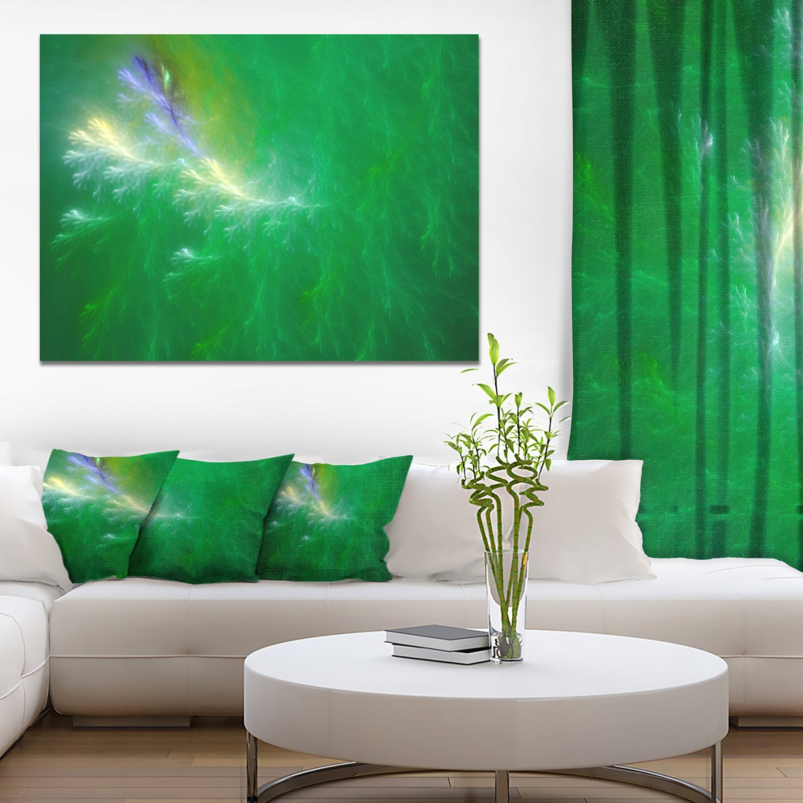 Green Fractal Thunder Sky - Abstract Wall Art Canvas