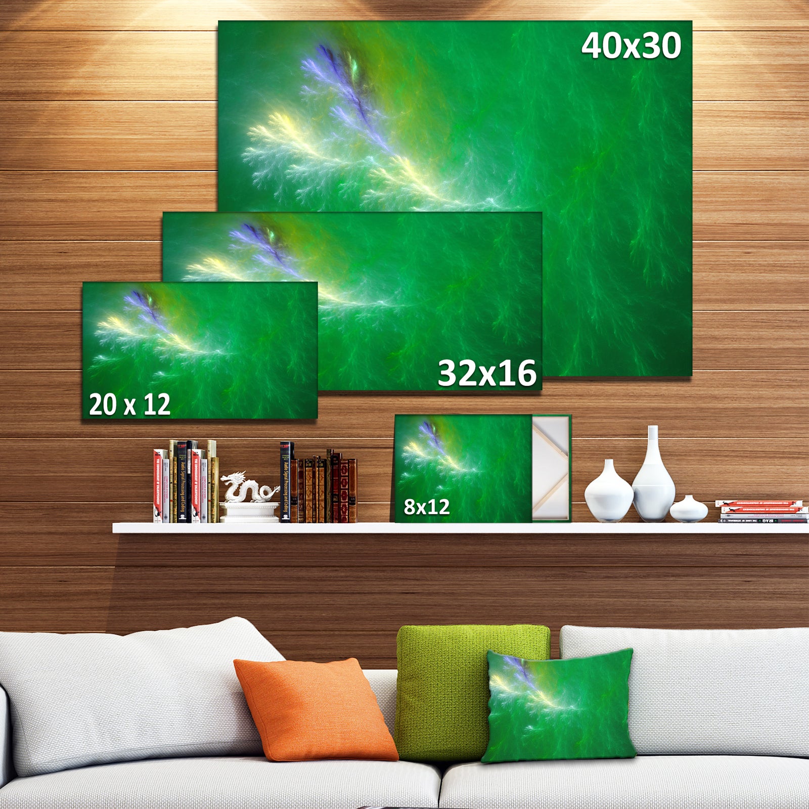 Green Fractal Thunder Sky - Abstract Wall Art Canvas