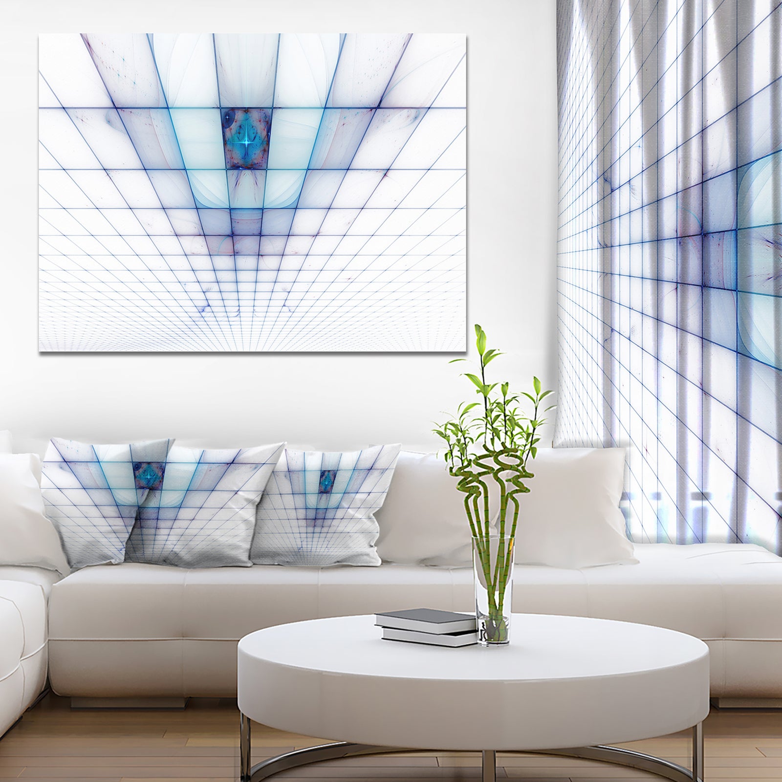 Light Blue Laser Protective Grids - Abstract Wall Art on Canvas