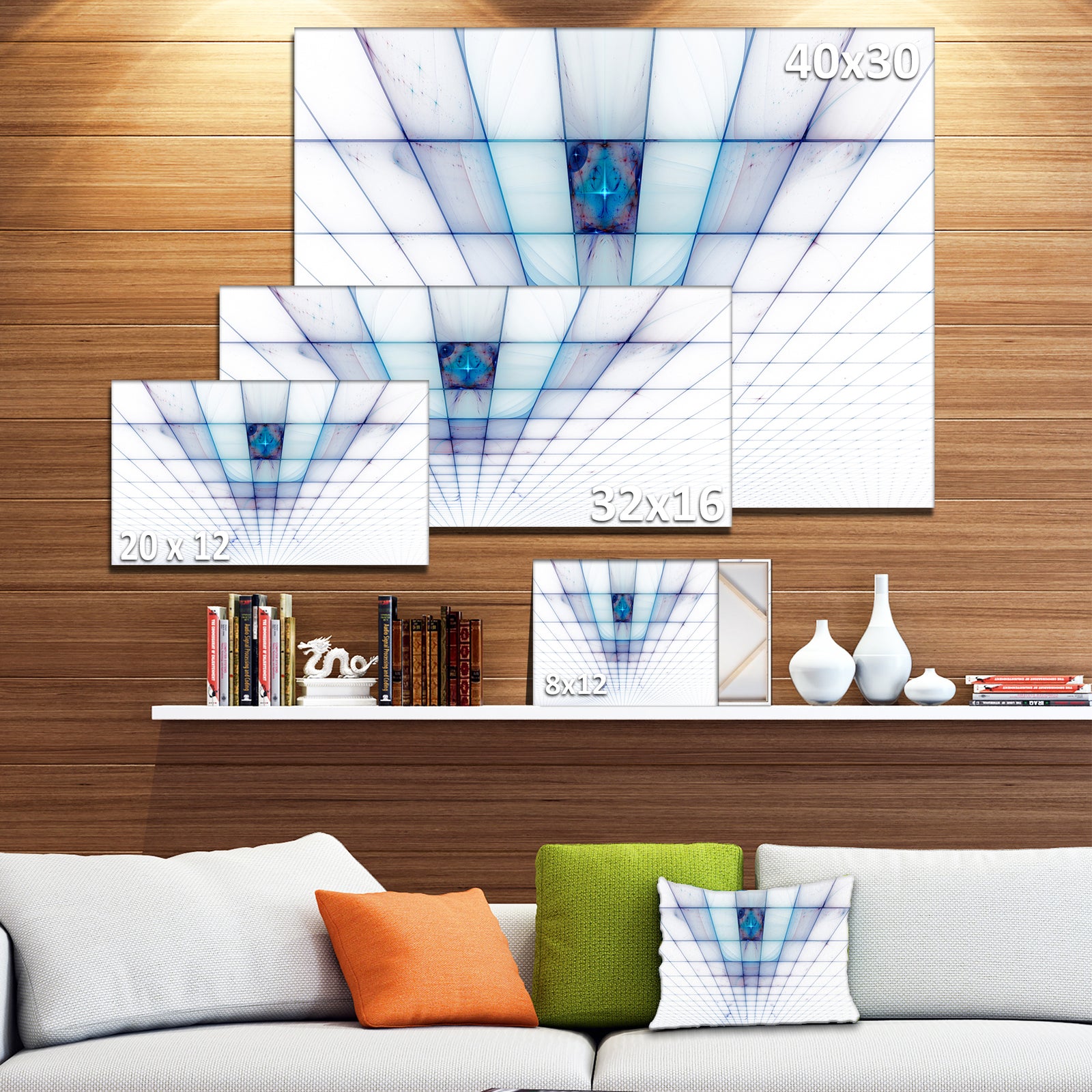 Light Blue Laser Protective Grids - Abstract Wall Art on Canvas