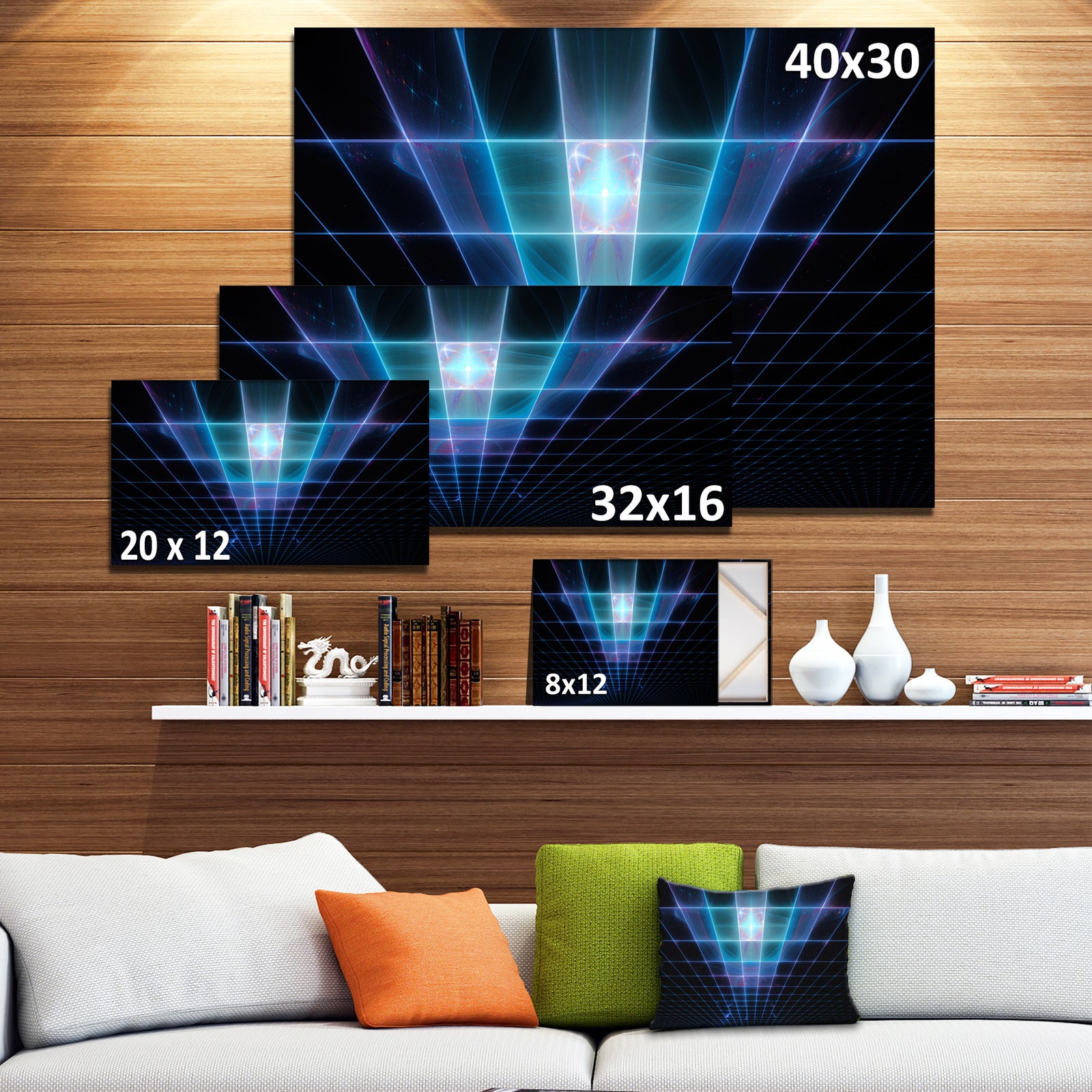 Blue Laser Protective Grids - Abstract Wall Art on Canvas