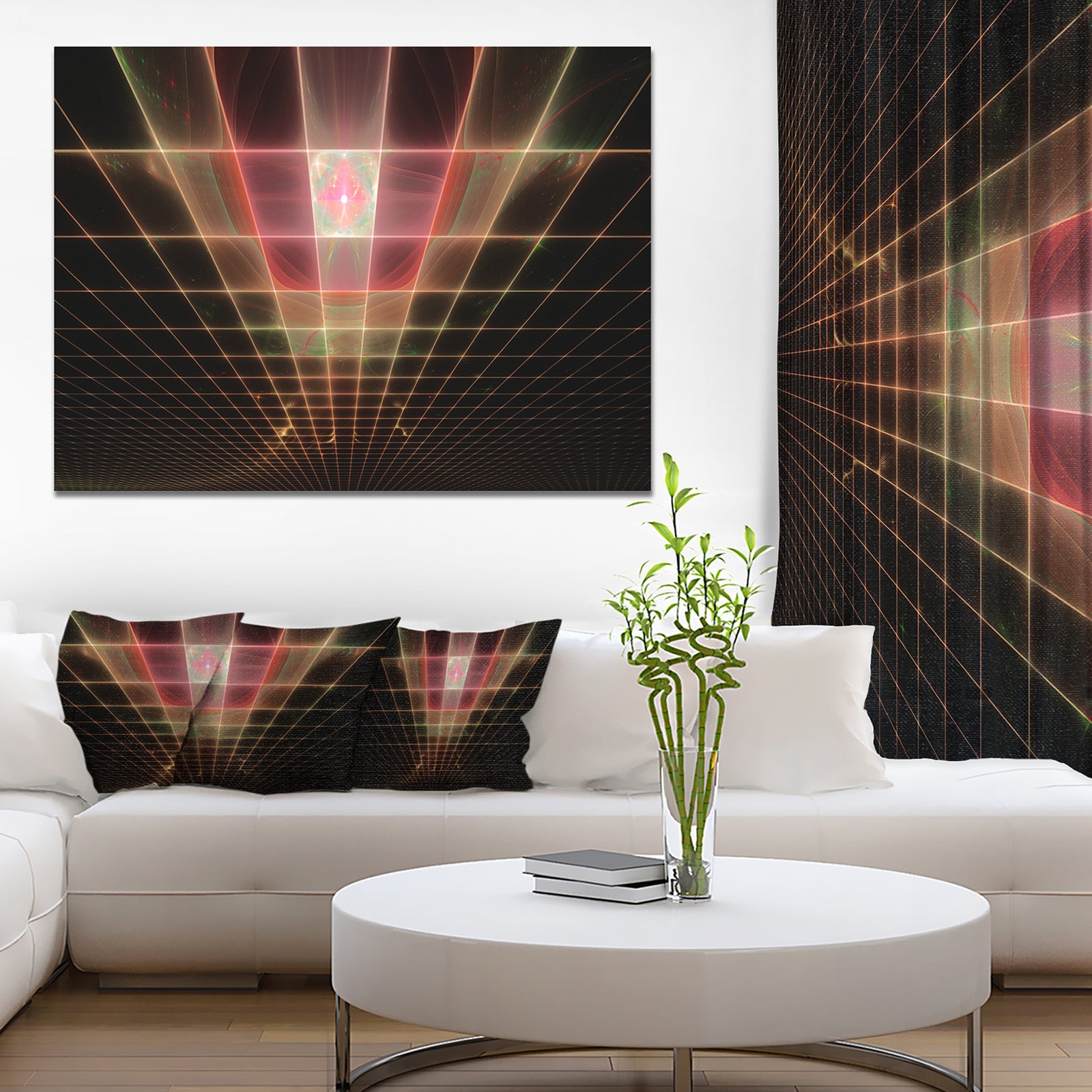 Pink on Black Laser Protective Grids - Abstract Wall Art on Canvas