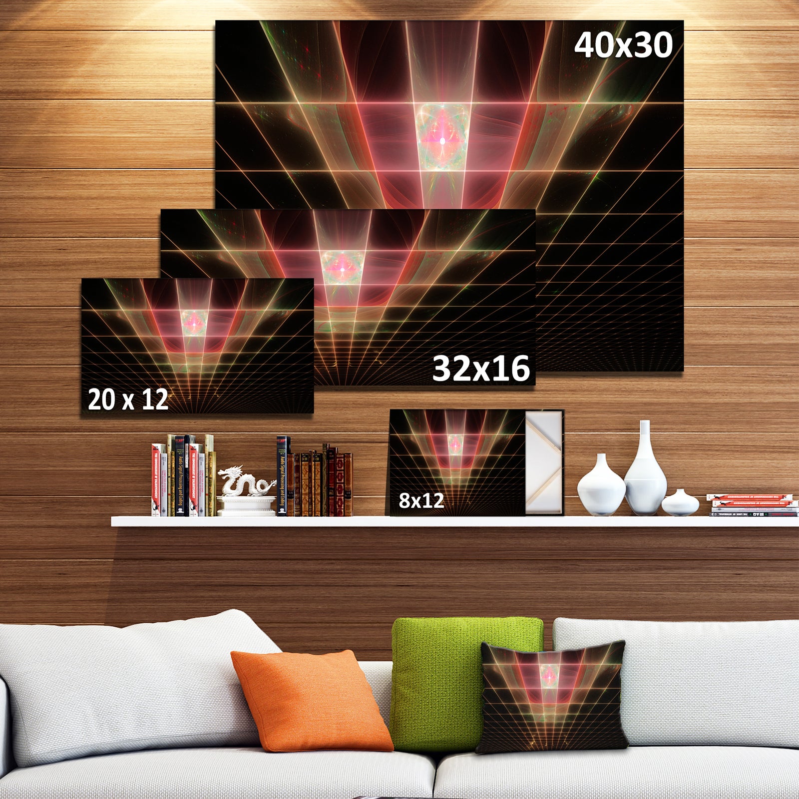 Pink on Black Laser Protective Grids - Abstract Wall Art on Canvas
