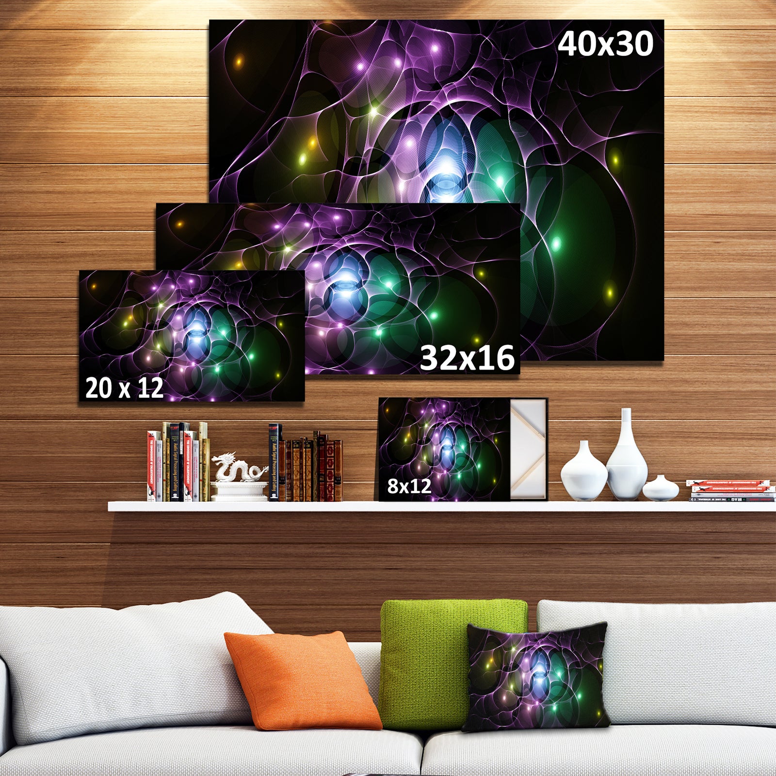Multi-Color Fractal Space Circles - Extra Large Abstract Canvas Art Print