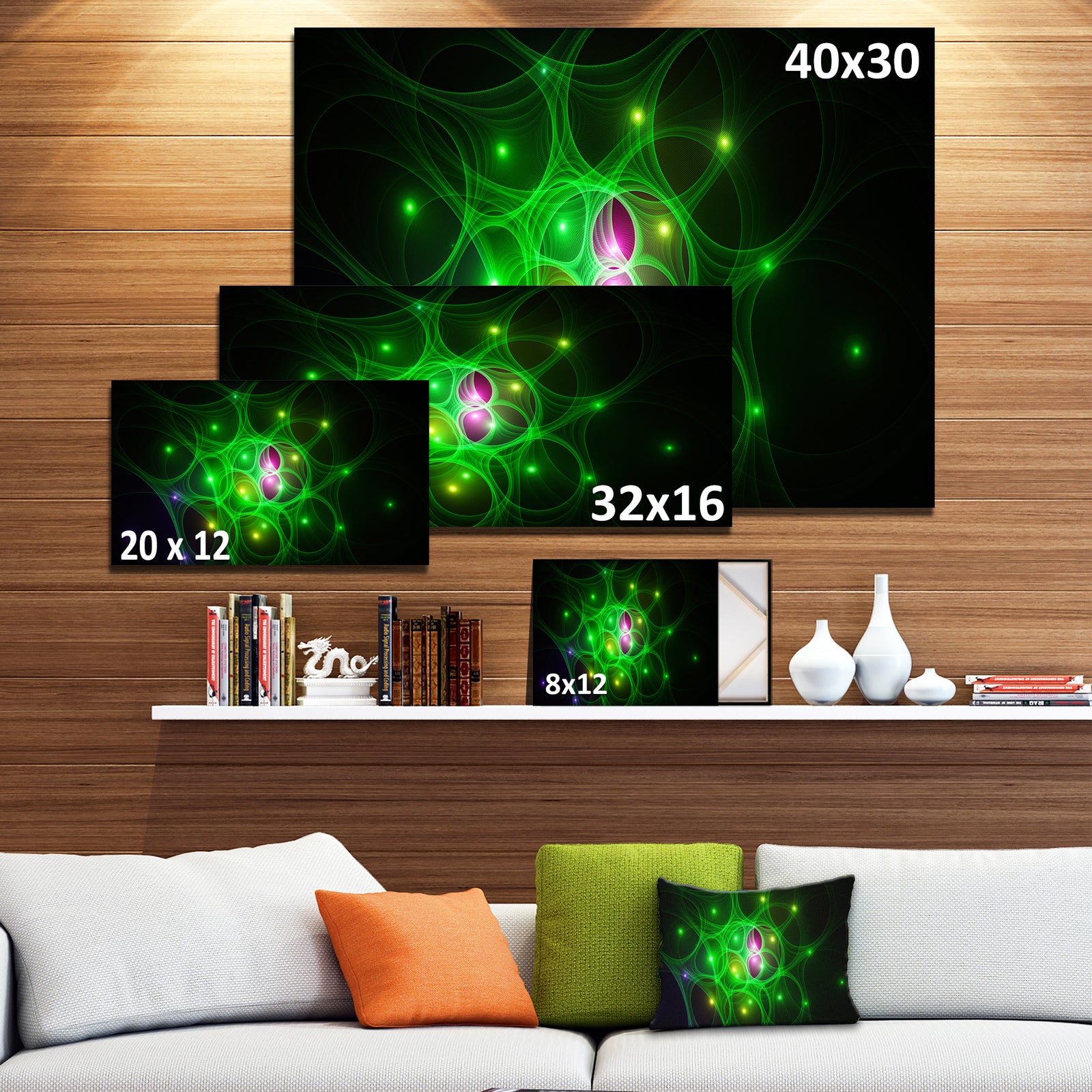 Green Fractal Space Circles - Extra Large Abstract Canvas Art Print