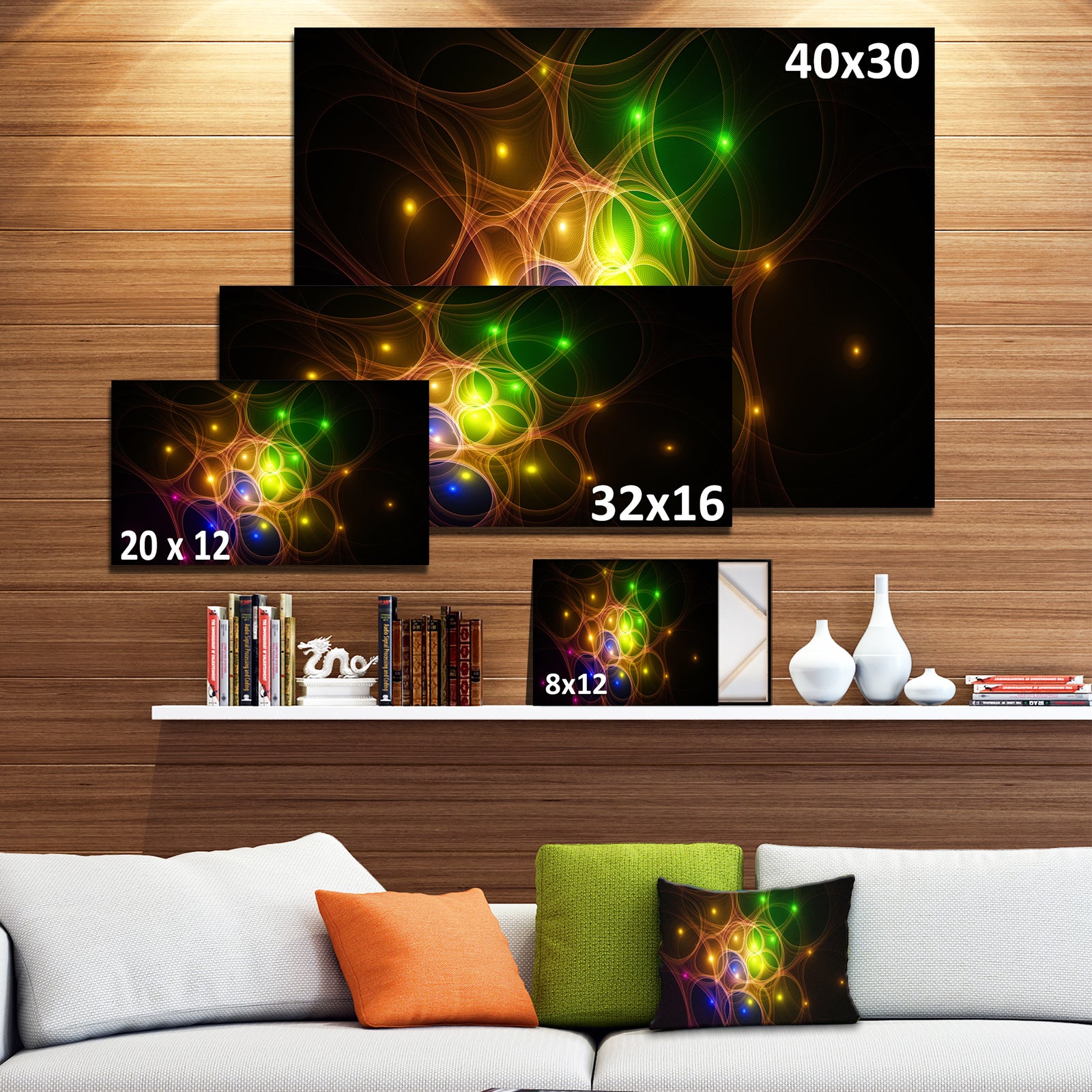 Yellow Fractal Space Circles - Extra Large Abstract Canvas Art Print