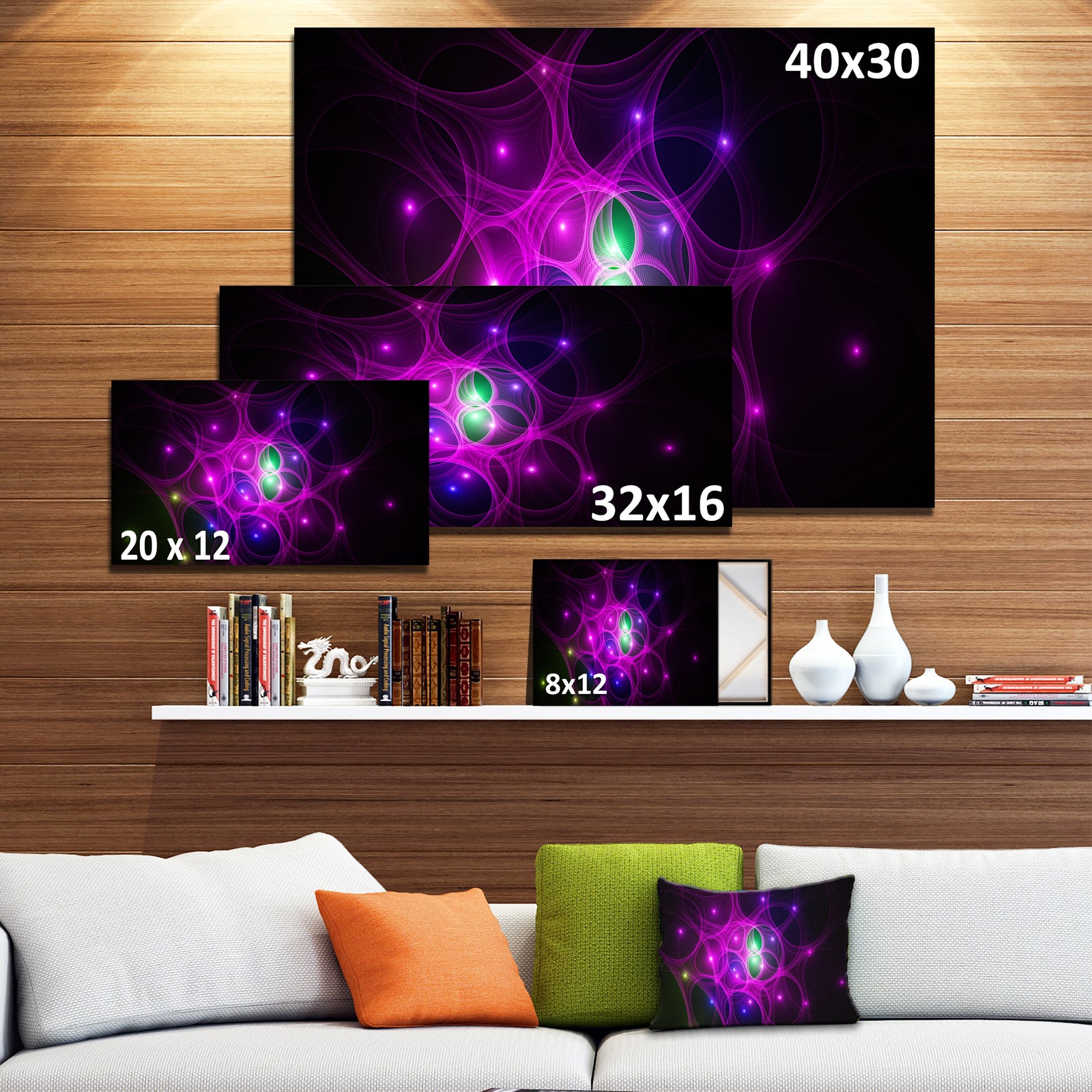 Pink Fractal Space Circles - Extra Large Abstract Canvas Art Print