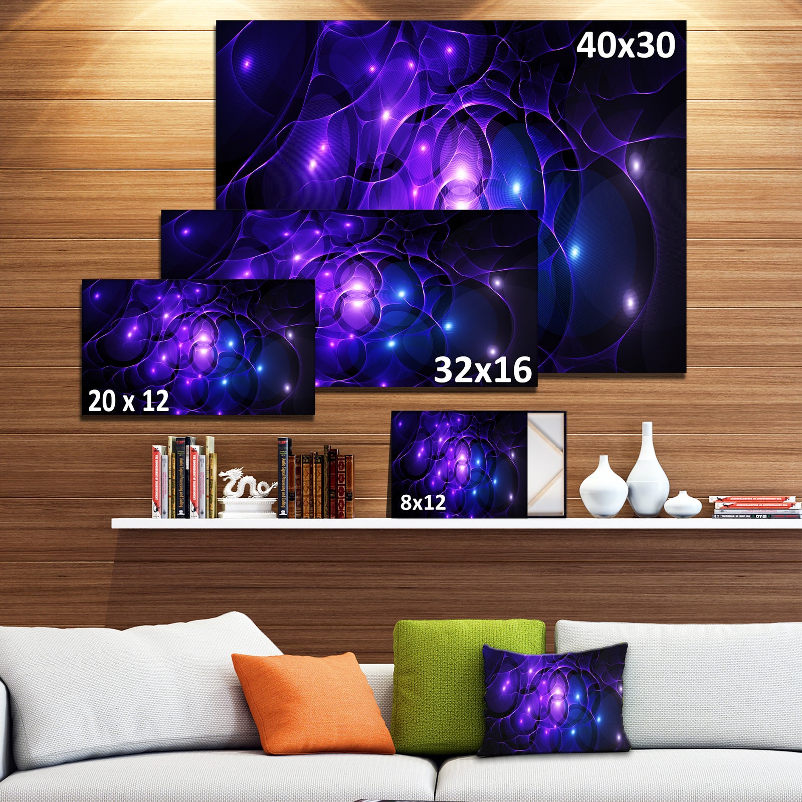Blue Fractal Space Circles - Extra Large Abstract Canvas Art Print