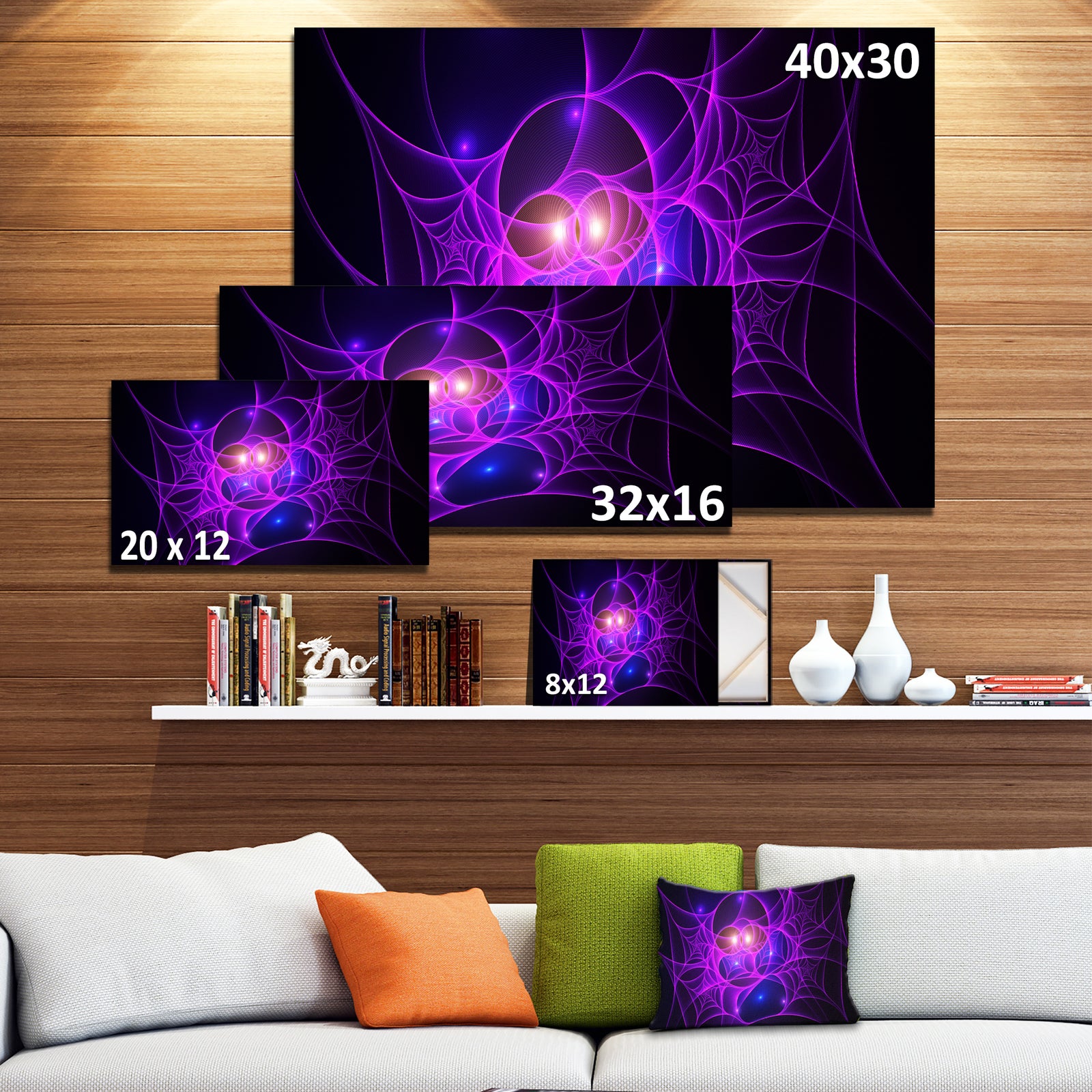Bright Purple Fractal Cobweb - Extra Large Abstract Canvas Art Print