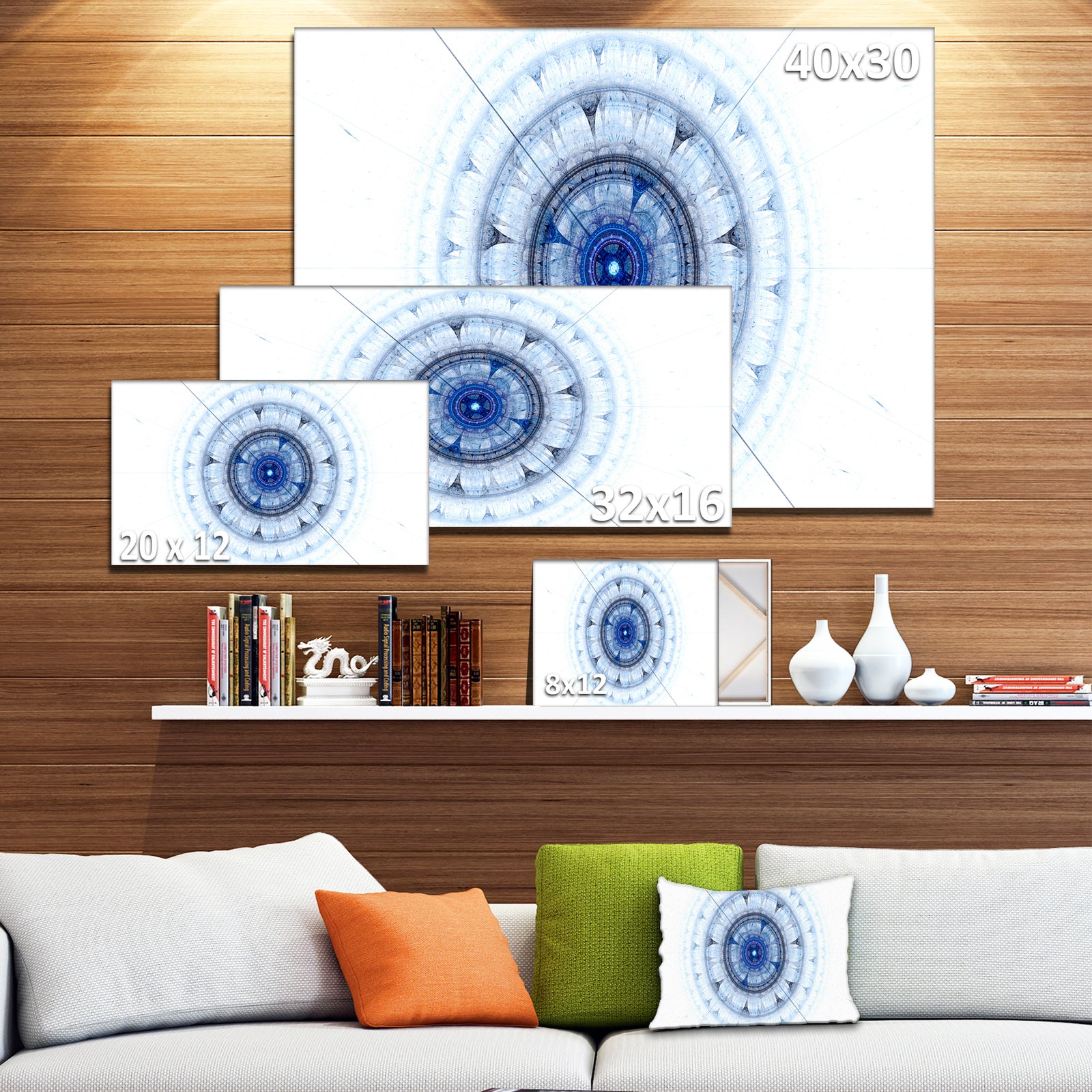 Cabalistic Blue Fractal Sphere - Extra Large Abstract Canvas Art Print