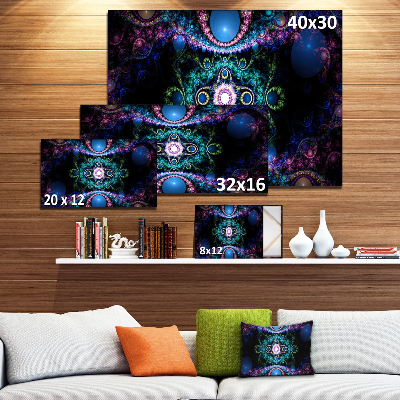 Cabalistic Blue Fractal Pattern - Extra Large Abstract Canvas Art Print