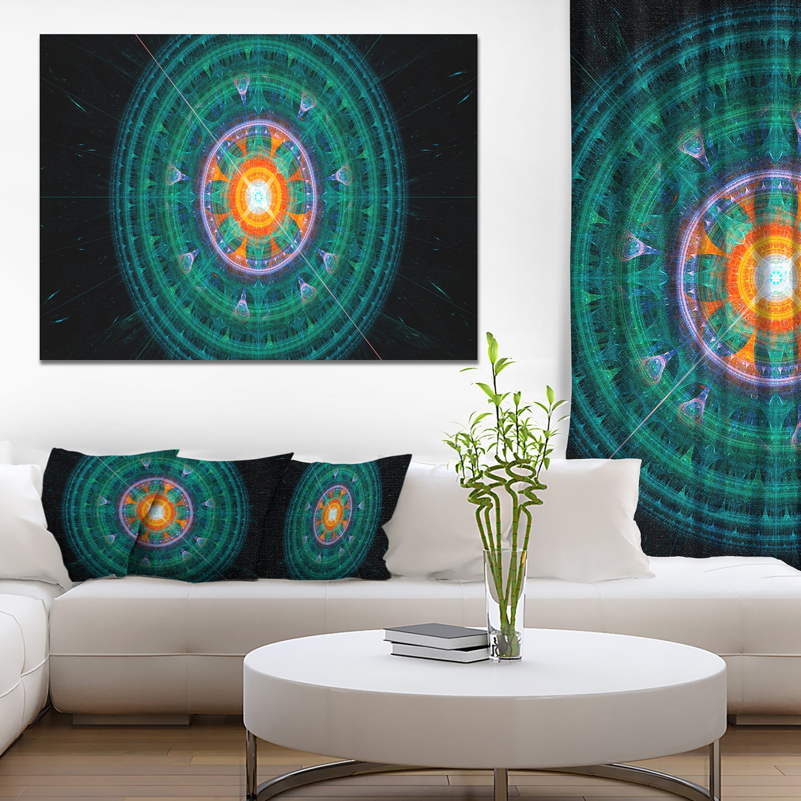 Cabalistic Turquoise Fractal Sphere - Extra Large Abstract Canvas Art Print