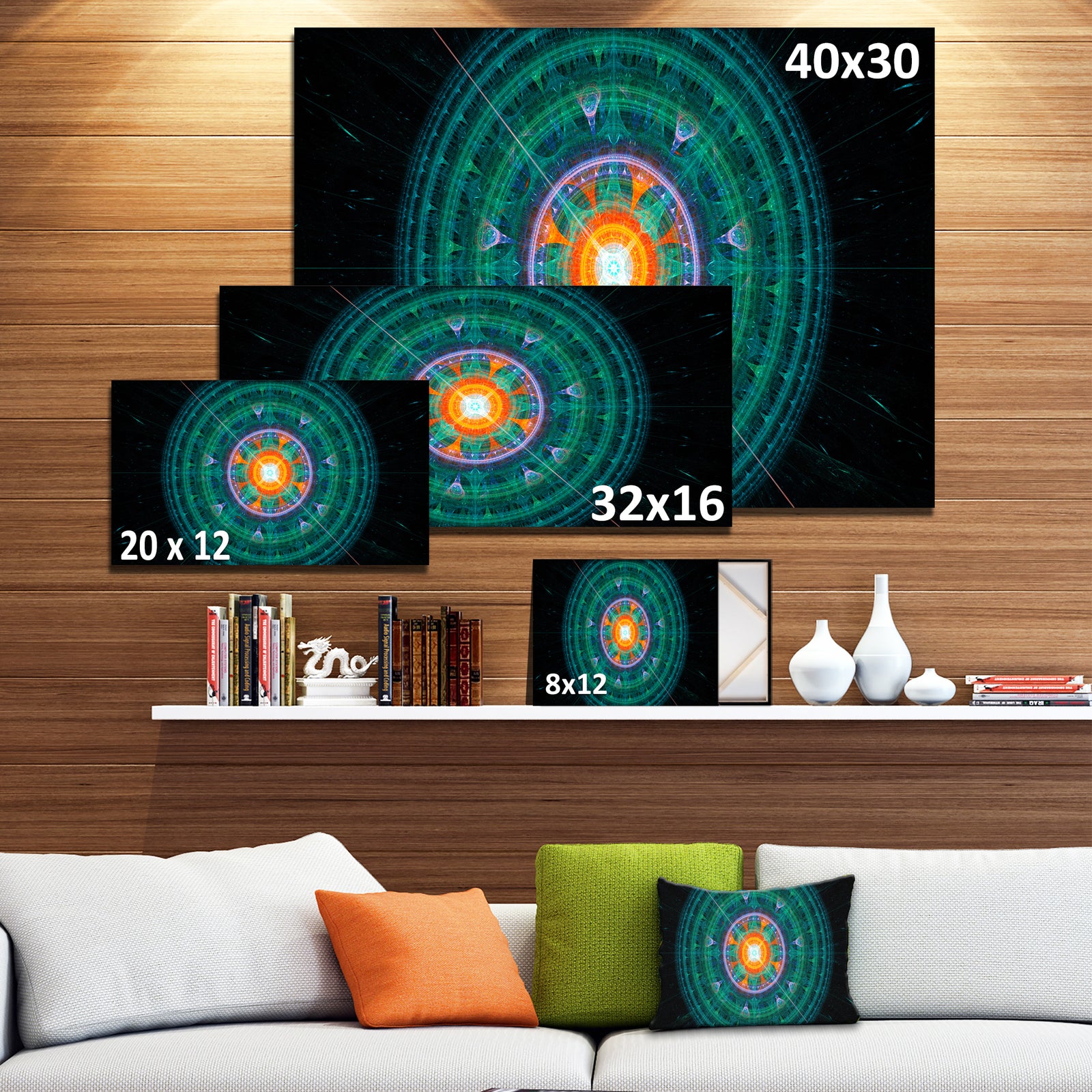 Cabalistic Turquoise Fractal Sphere - Extra Large Abstract Canvas Art Print