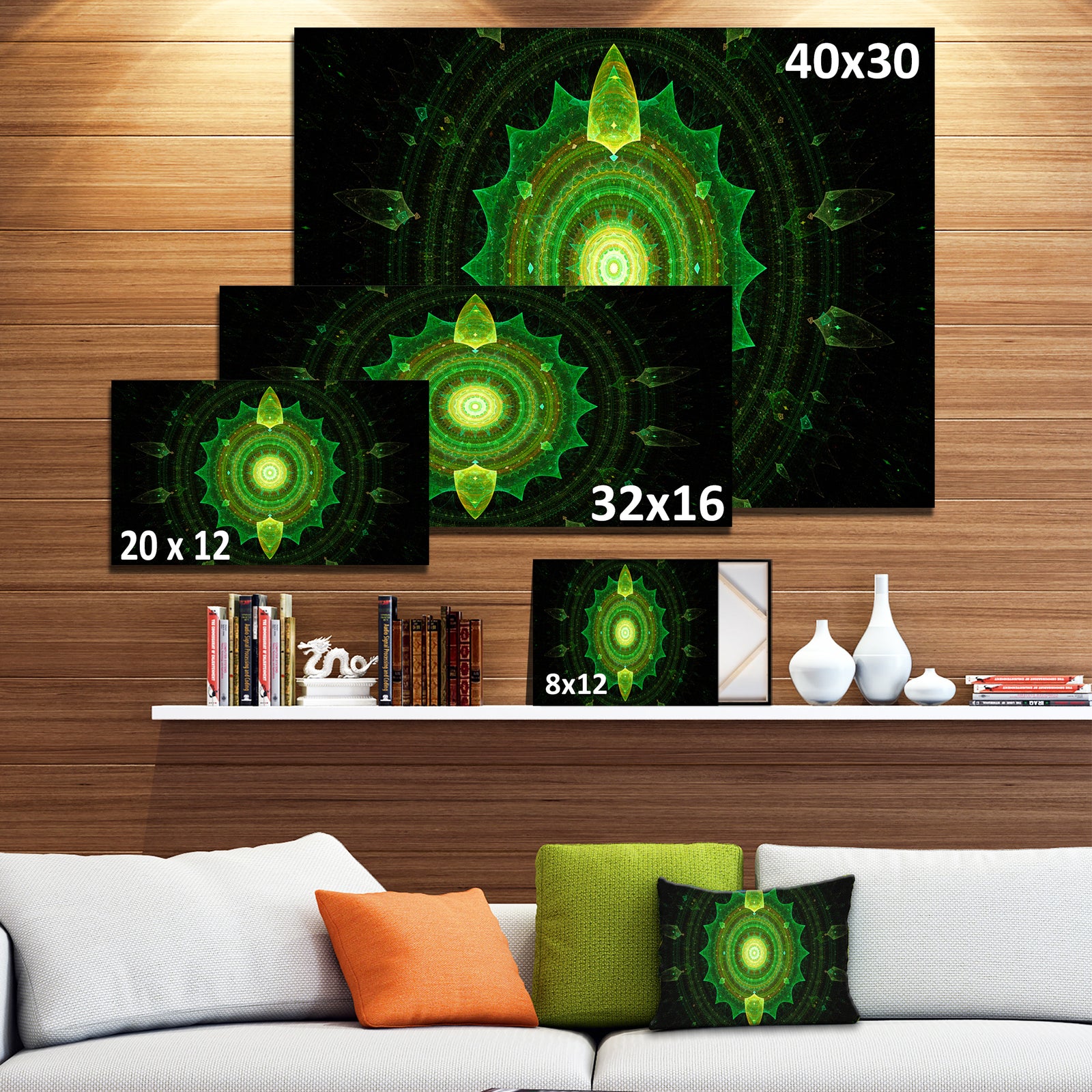 Cabalistic Green Fractal Sphere - Extra Large Abstract Canvas Art Print