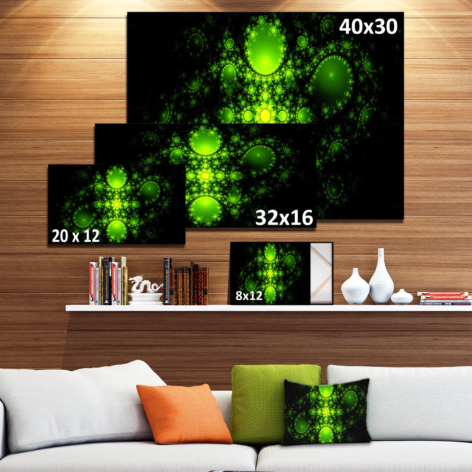 Cabalistic Green Fractal Design - Extra Large Abstract Canvas Art Print