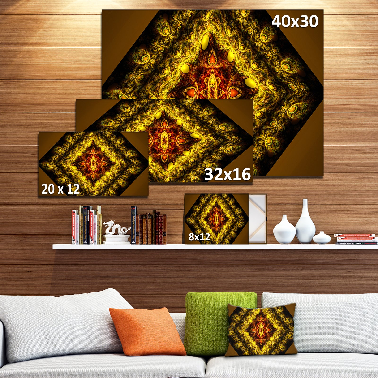Cabalistic Yellow Fractal Design - Abstract Wall Art Canvas