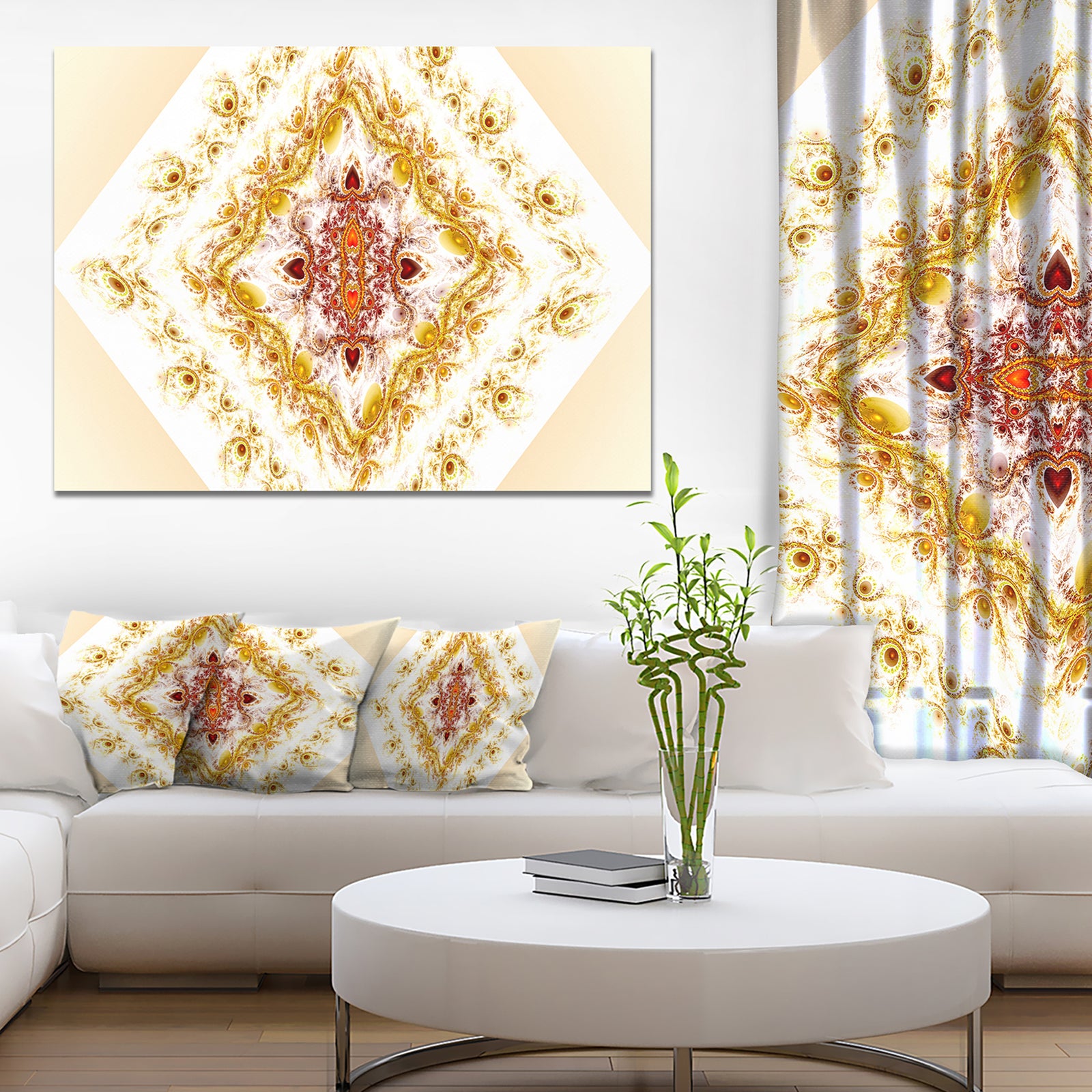 Yellow Rhombus Fractal Design - Abstract Wall Art Canvas
