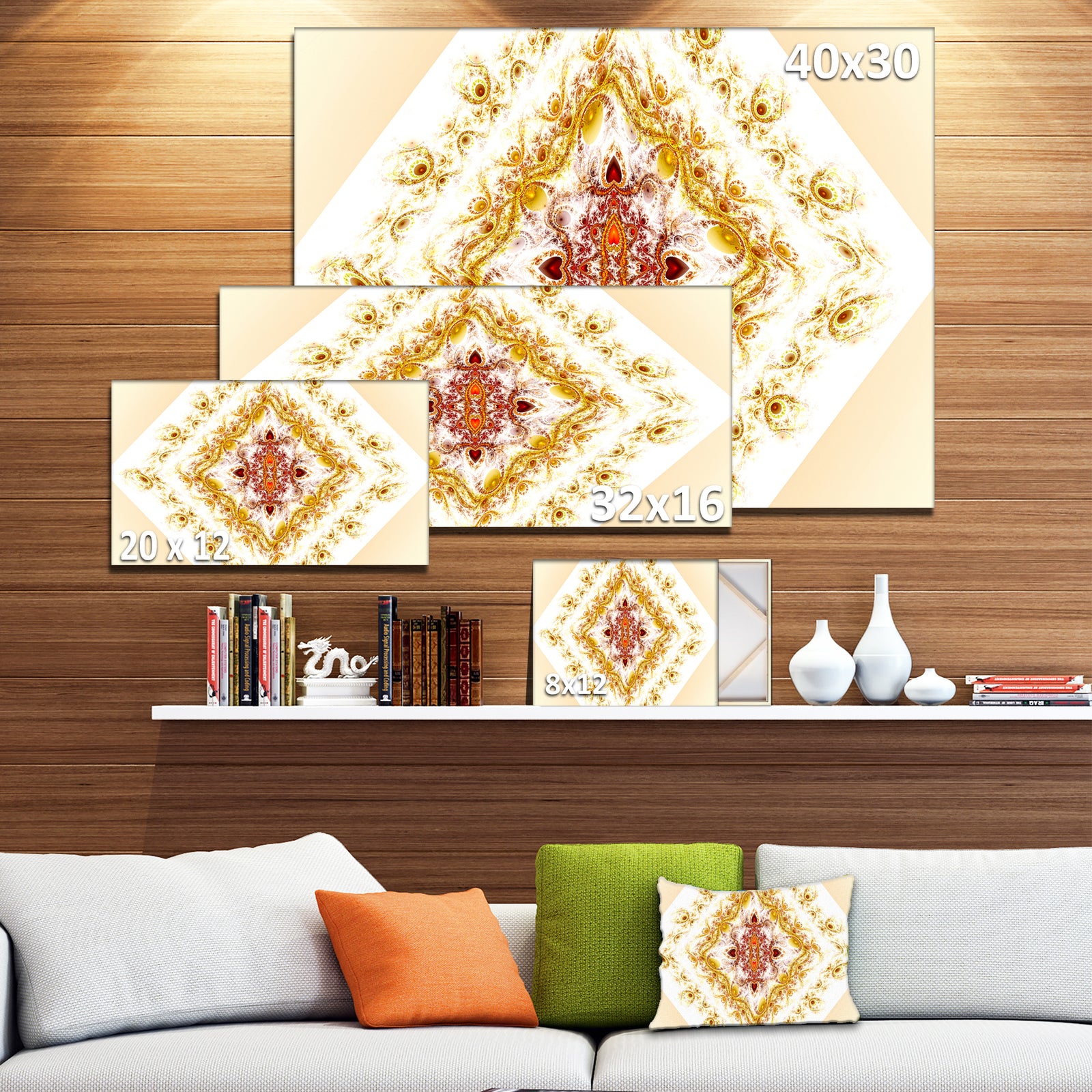 Yellow Rhombus Fractal Design - Abstract Wall Art Canvas