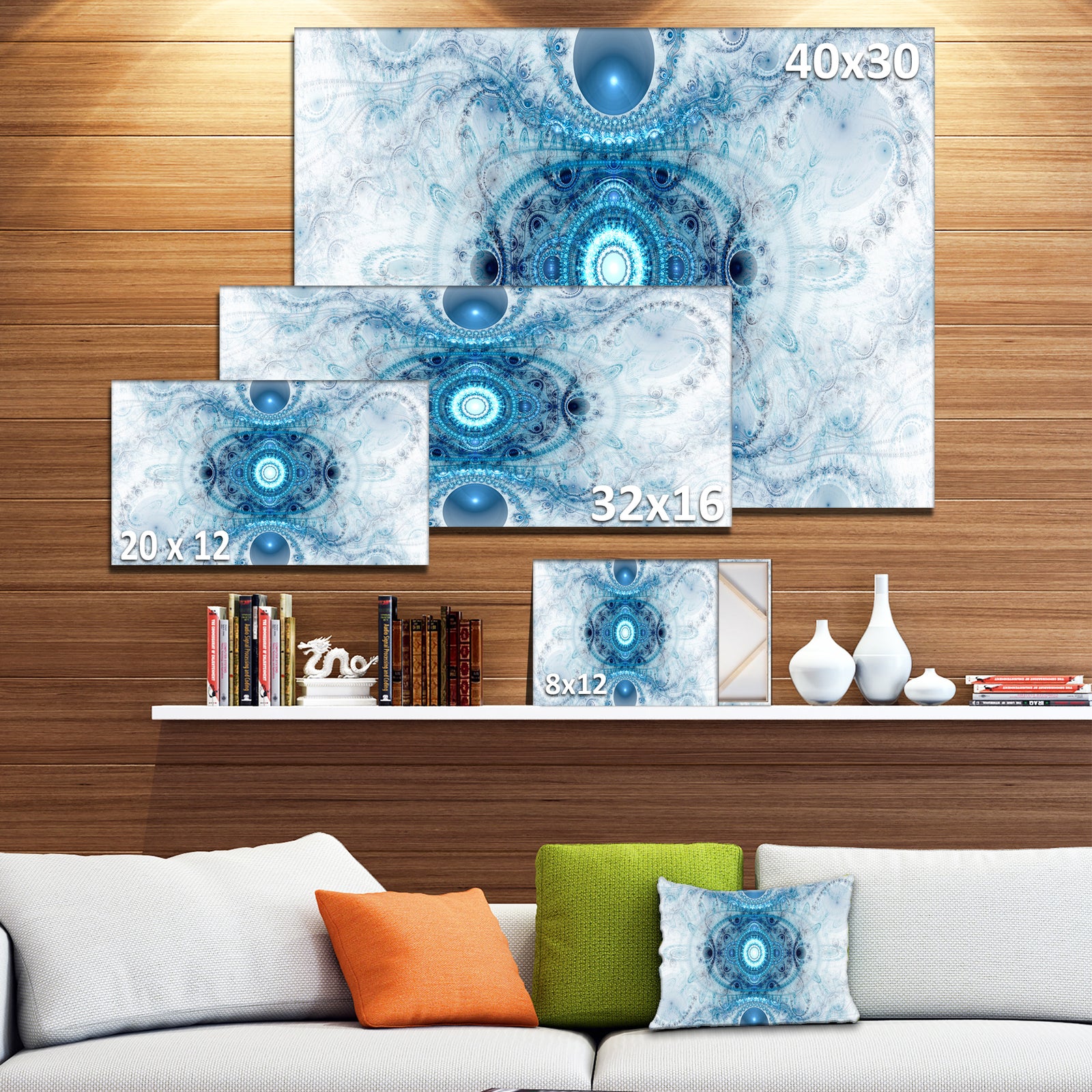 Light Blue Fractal Pattern - Abstract Wall Art Canvas