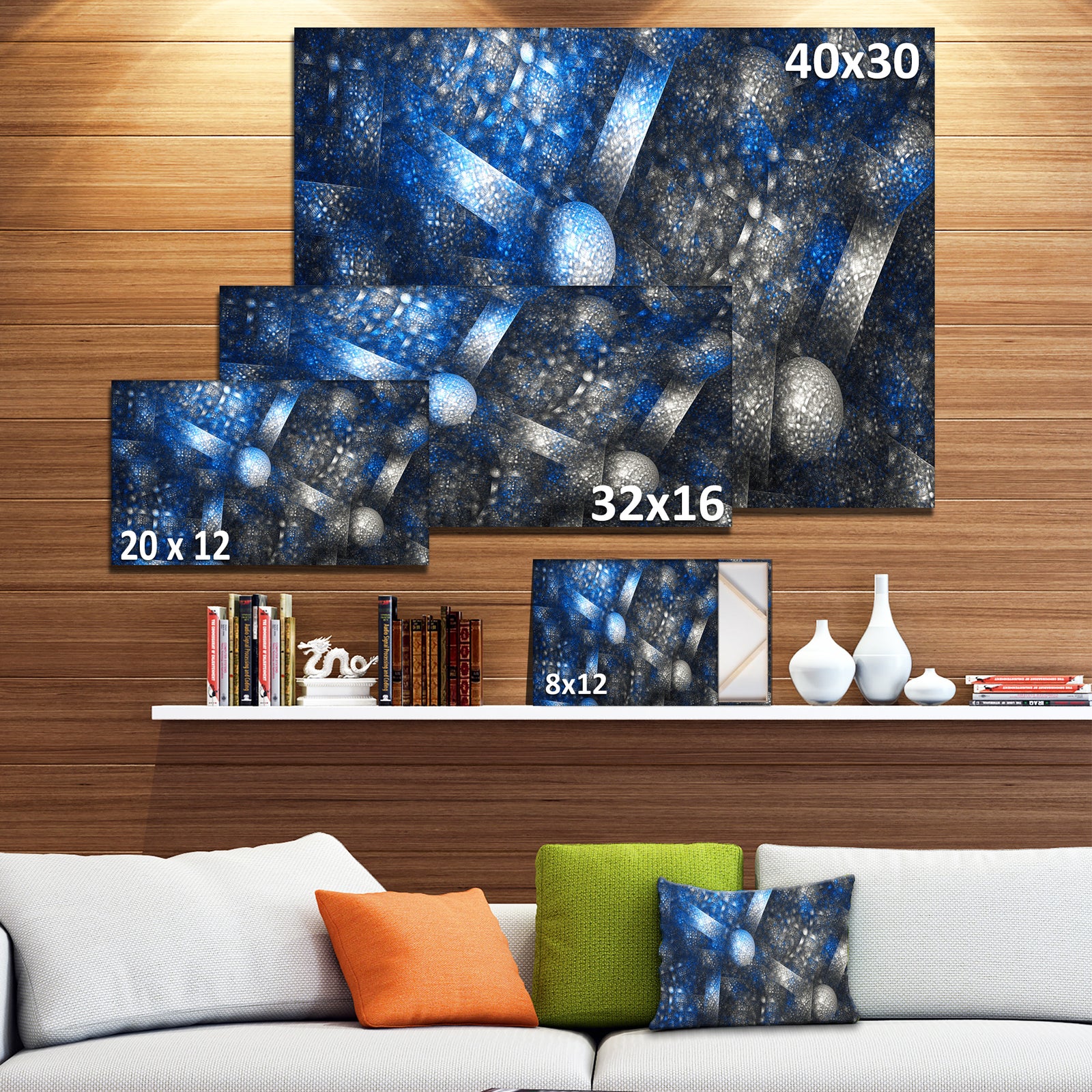 Crystal Cell Dark Blue Steel Texture - Abstract Wall Art Canvas