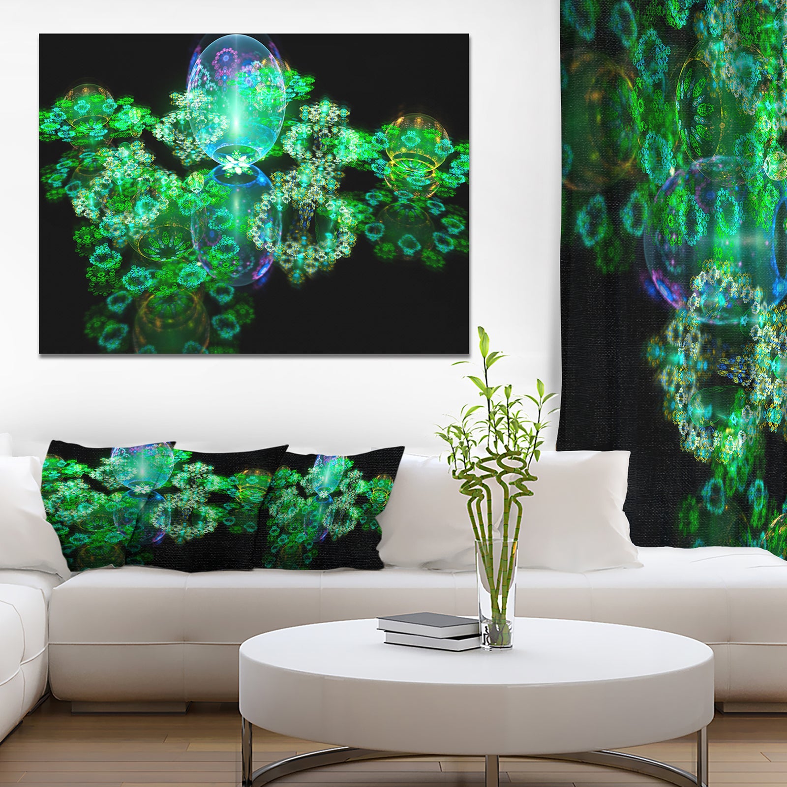 Green Water Drops on Mirror - Extra Large Abstract Canvas Art Print