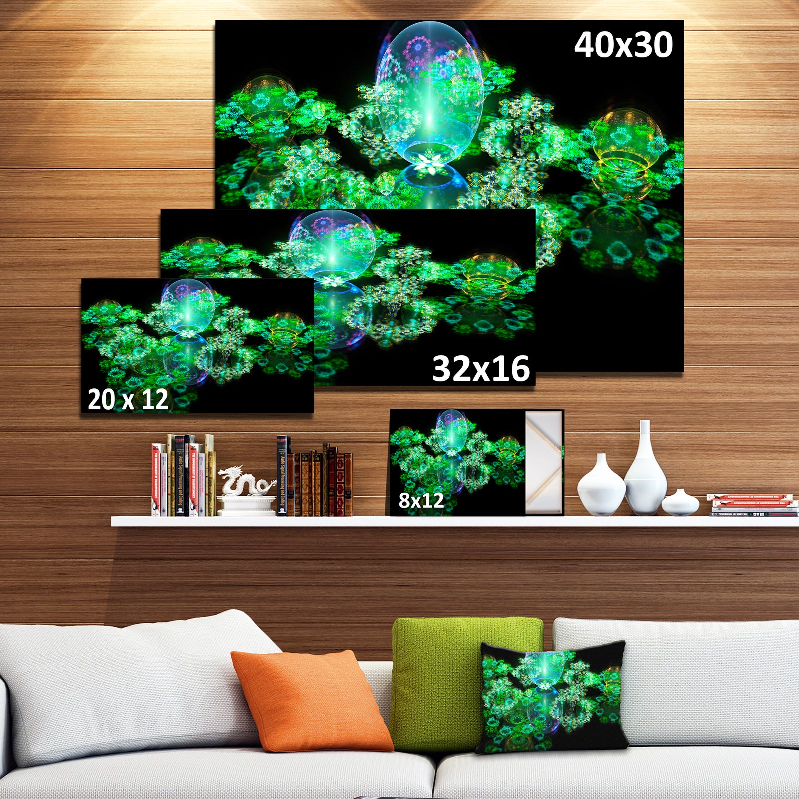 Green Water Drops on Mirror - Extra Large Abstract Canvas Art Print