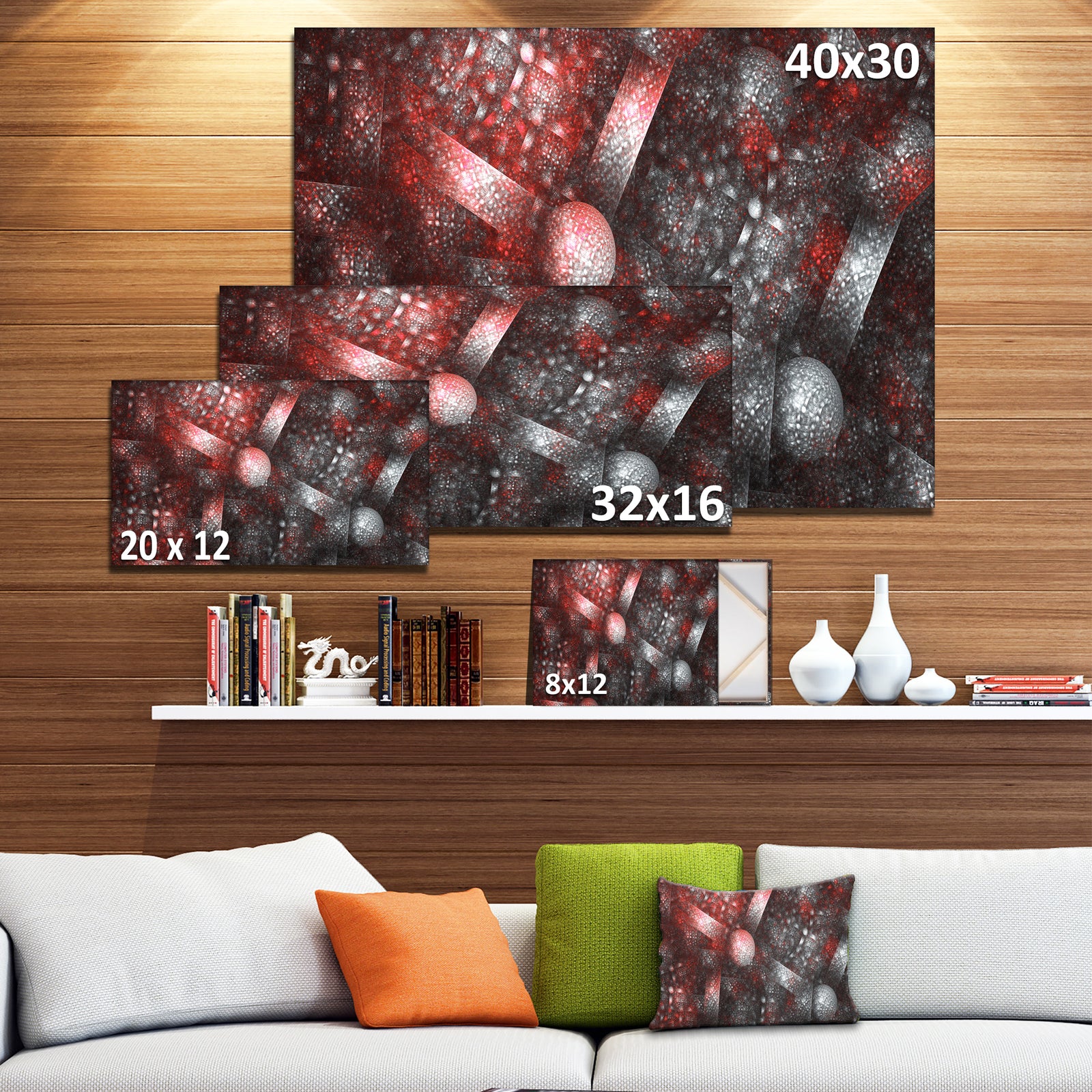 Crystal Cell Red Steel Texture - Extra Large Abstract Canvas Art Print