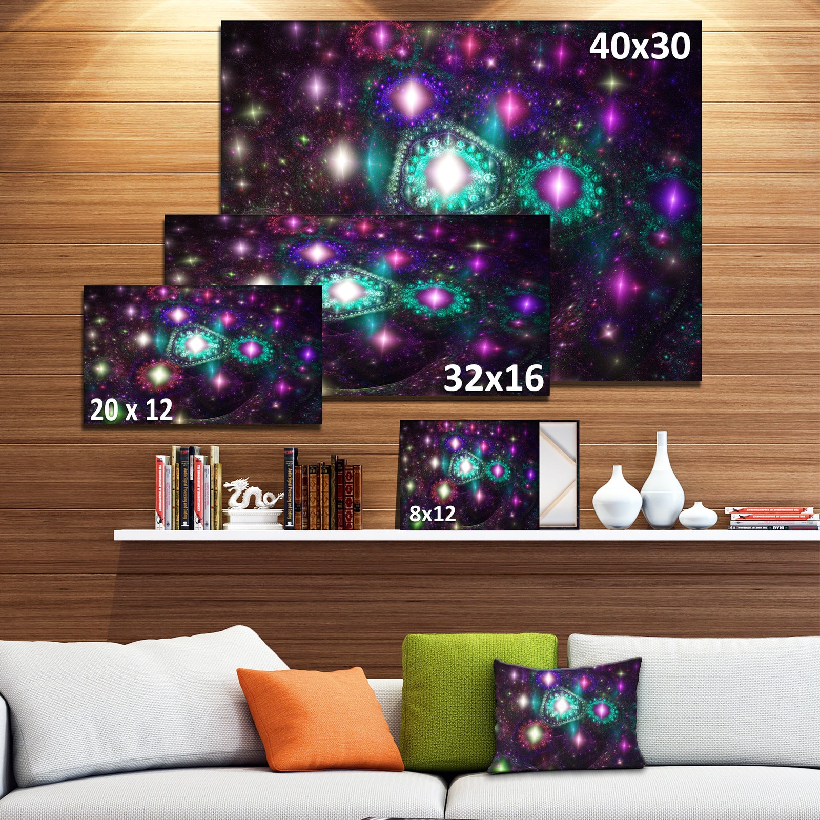 Far Bright Colorful Space Galaxy - Extra Large Abstract Canvas Art Print