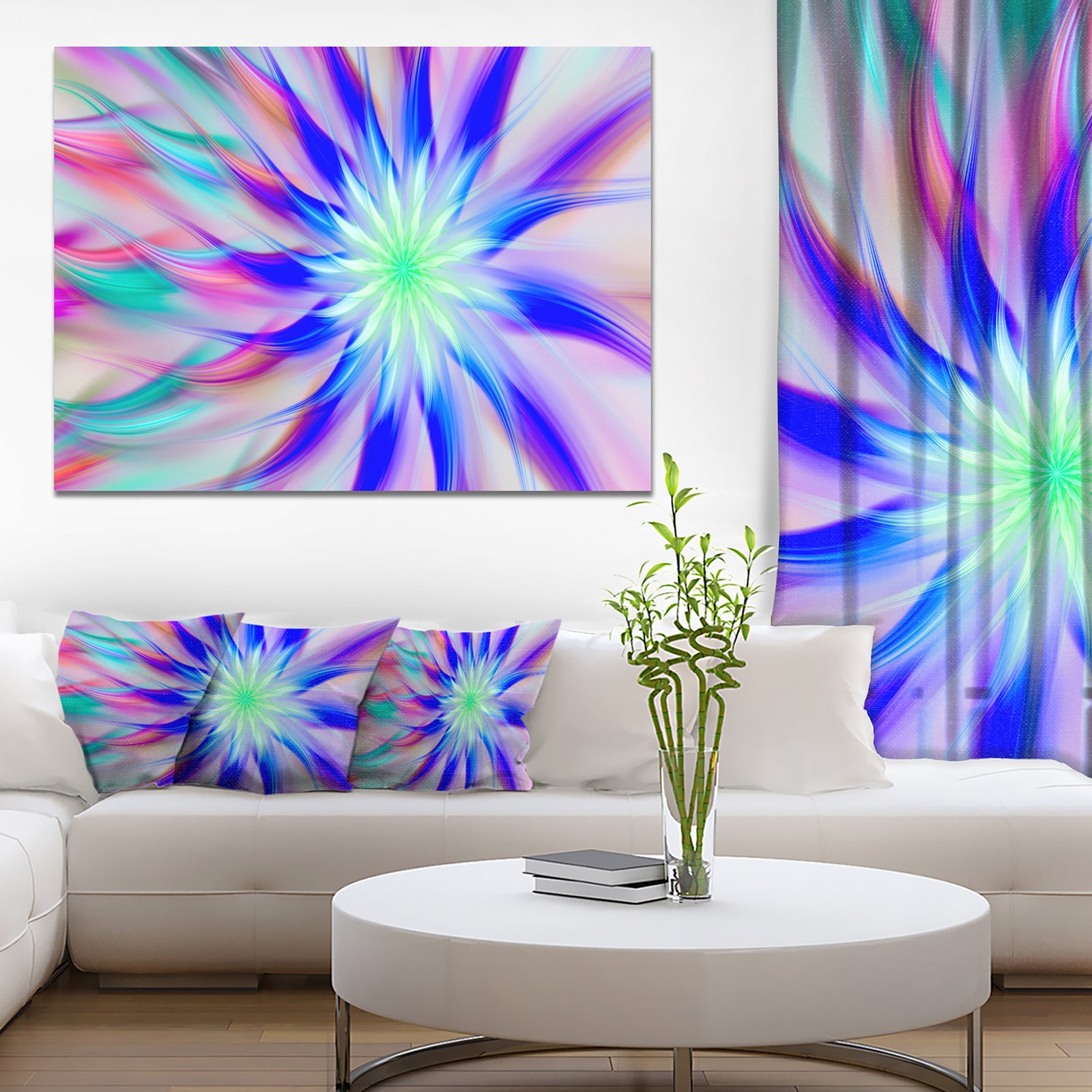 Exotic Blue Fractal Spiral Flower - Extra Large Abstract Canvas Art Print